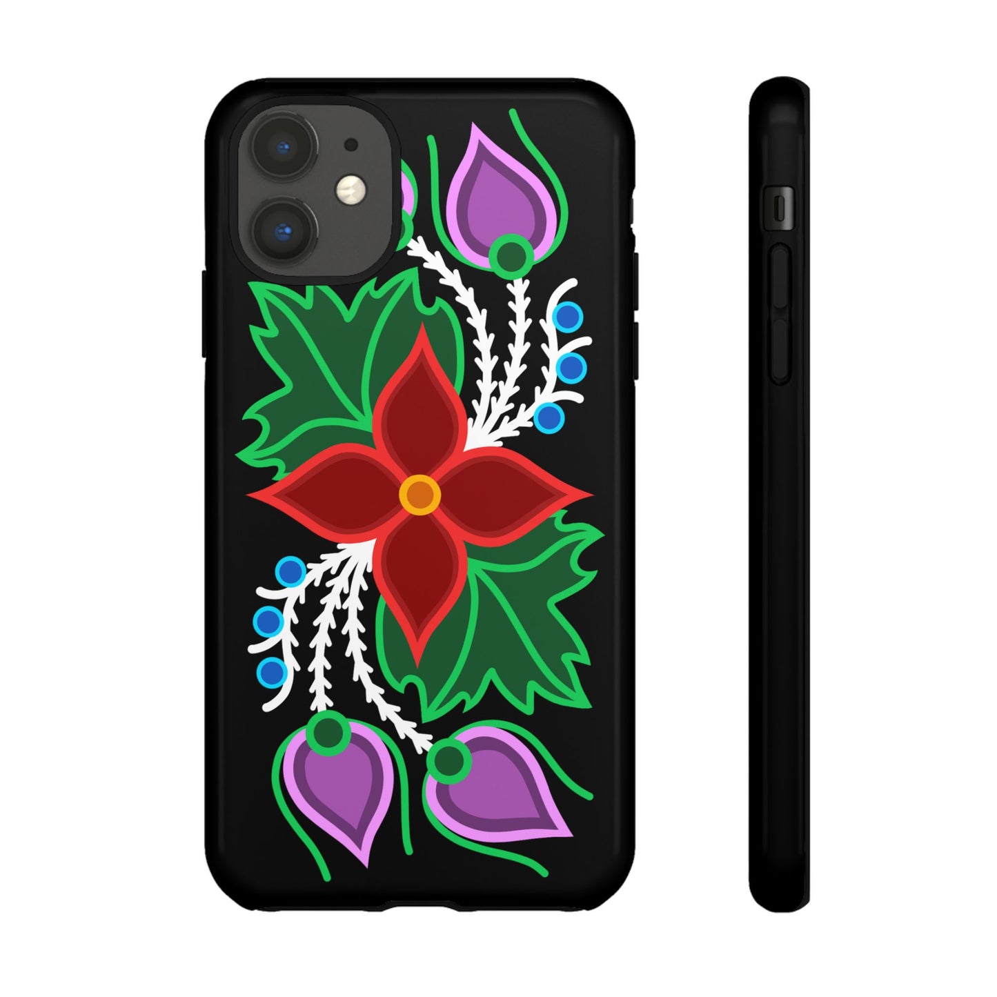 Traditional Ojibwe Floral Tough Phone Cases - Black