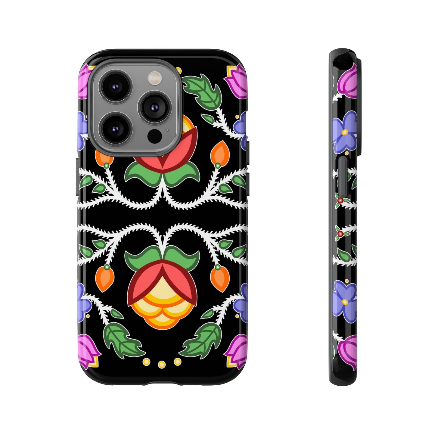 Tulip Design - Ojibwe Floral Tough Phone Cases - Black