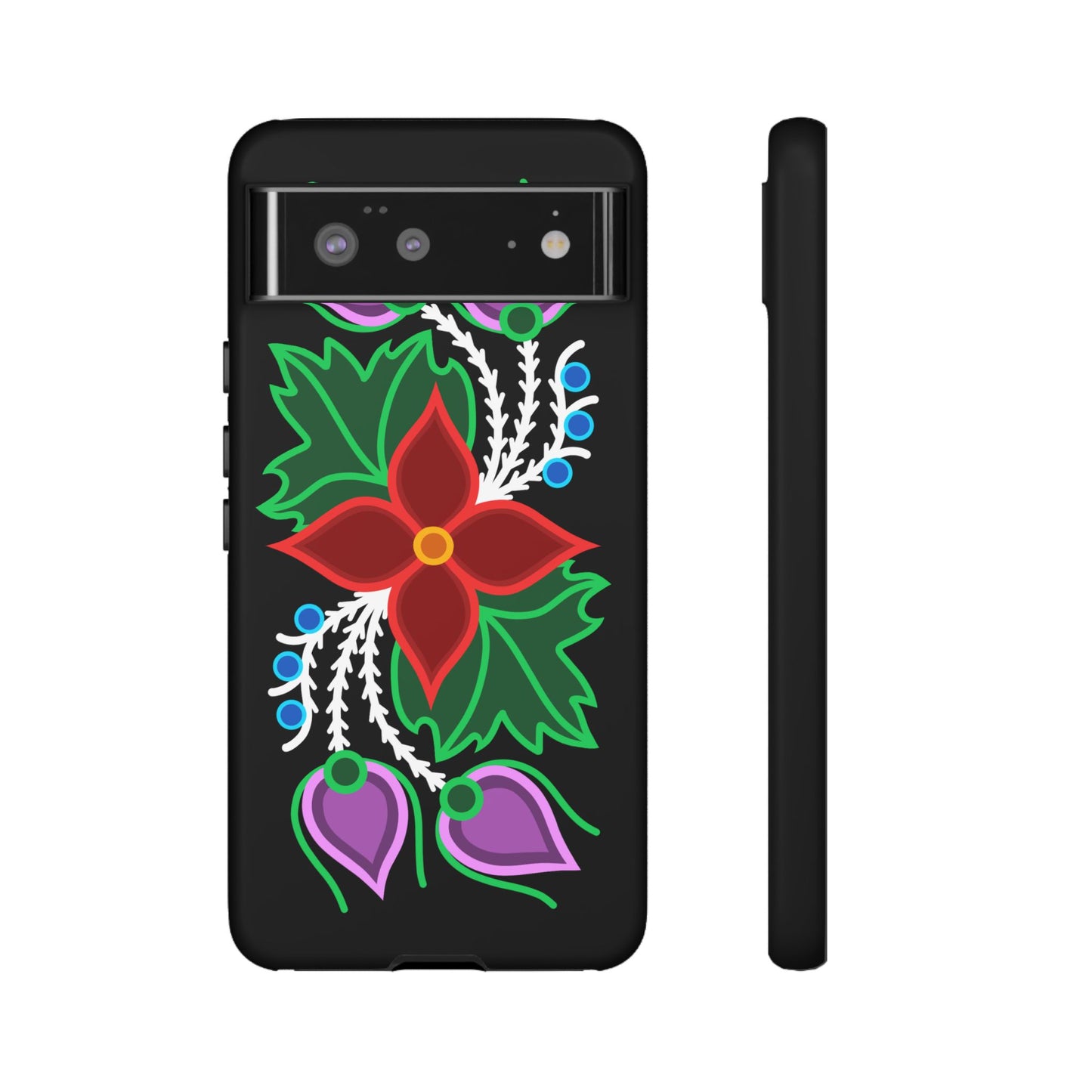 Traditional Ojibwe Floral Tough Phone Cases - Black