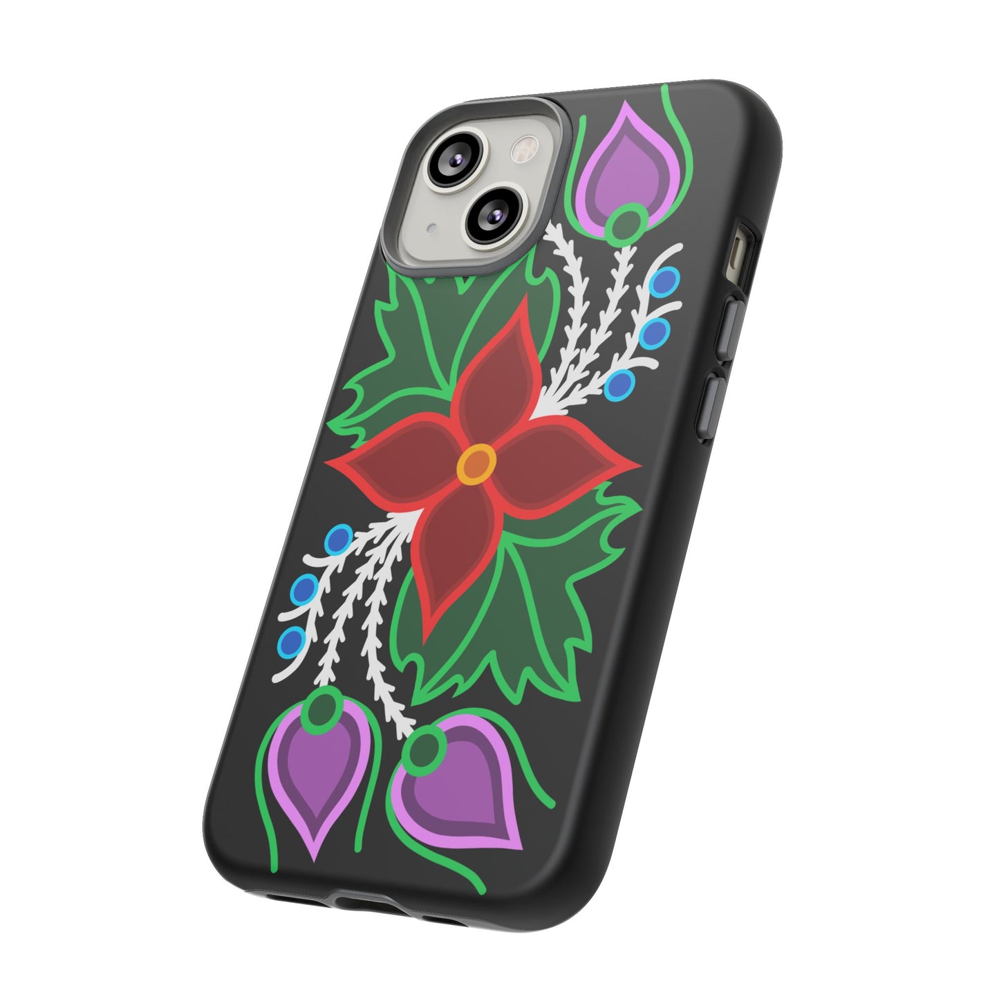 Traditional Ojibwe Floral Tough Phone Cases - Black