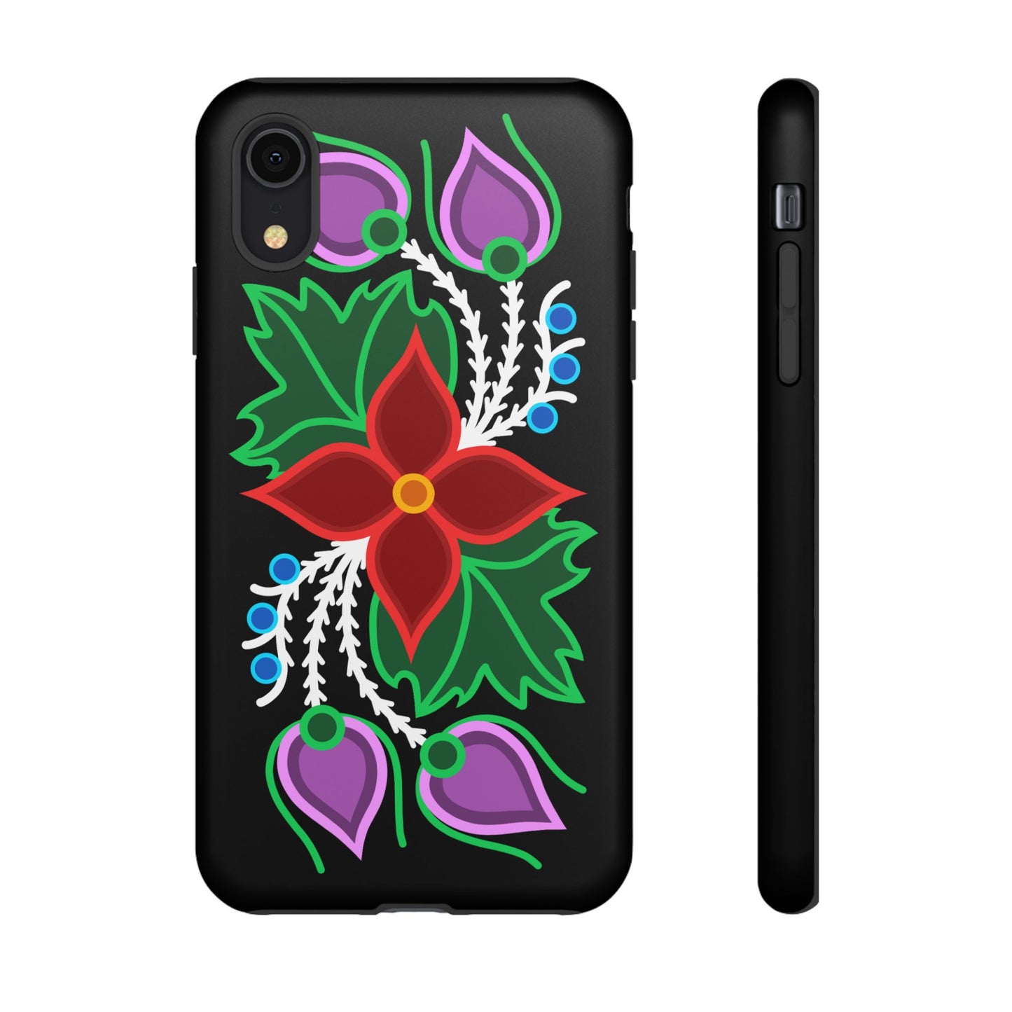 Traditional Ojibwe Floral Tough Phone Cases - Black