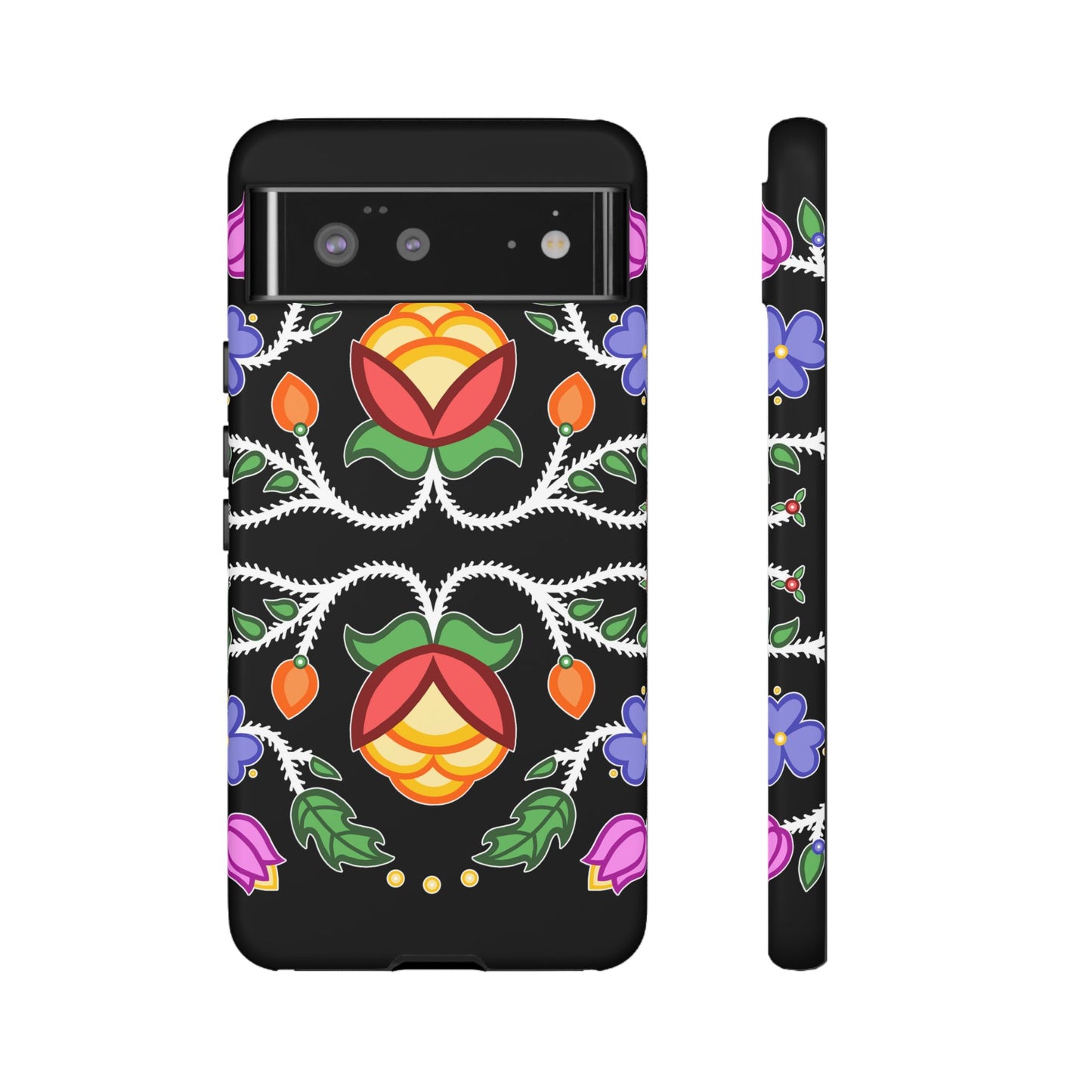 Tulip Design - Ojibwe Floral Tough Phone Cases - Black