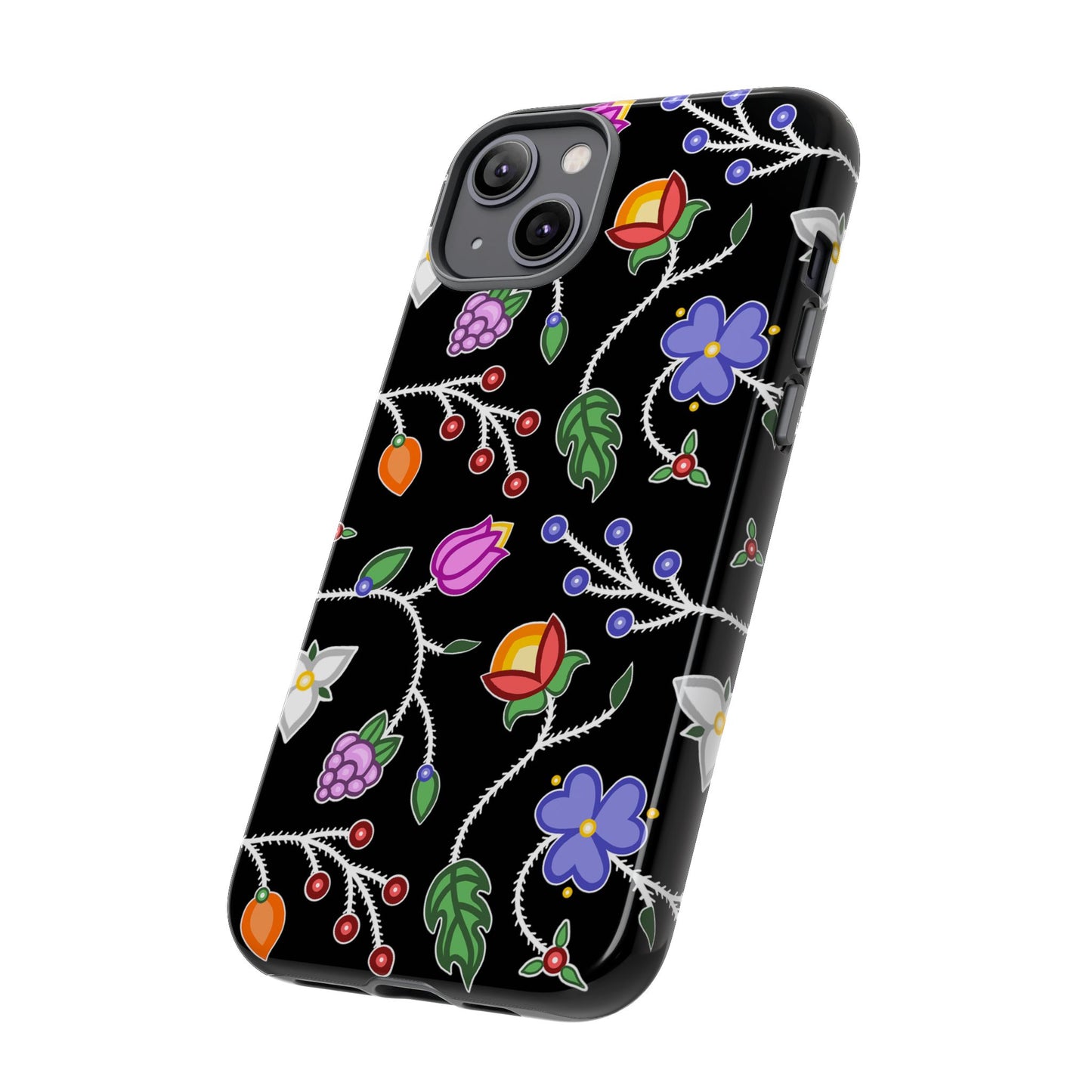 Ojibwe Floral Tough Phone Cases - Black