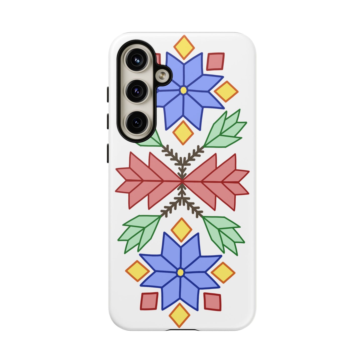 Geometric Ojibwe Floral Tough Phone Cases - White