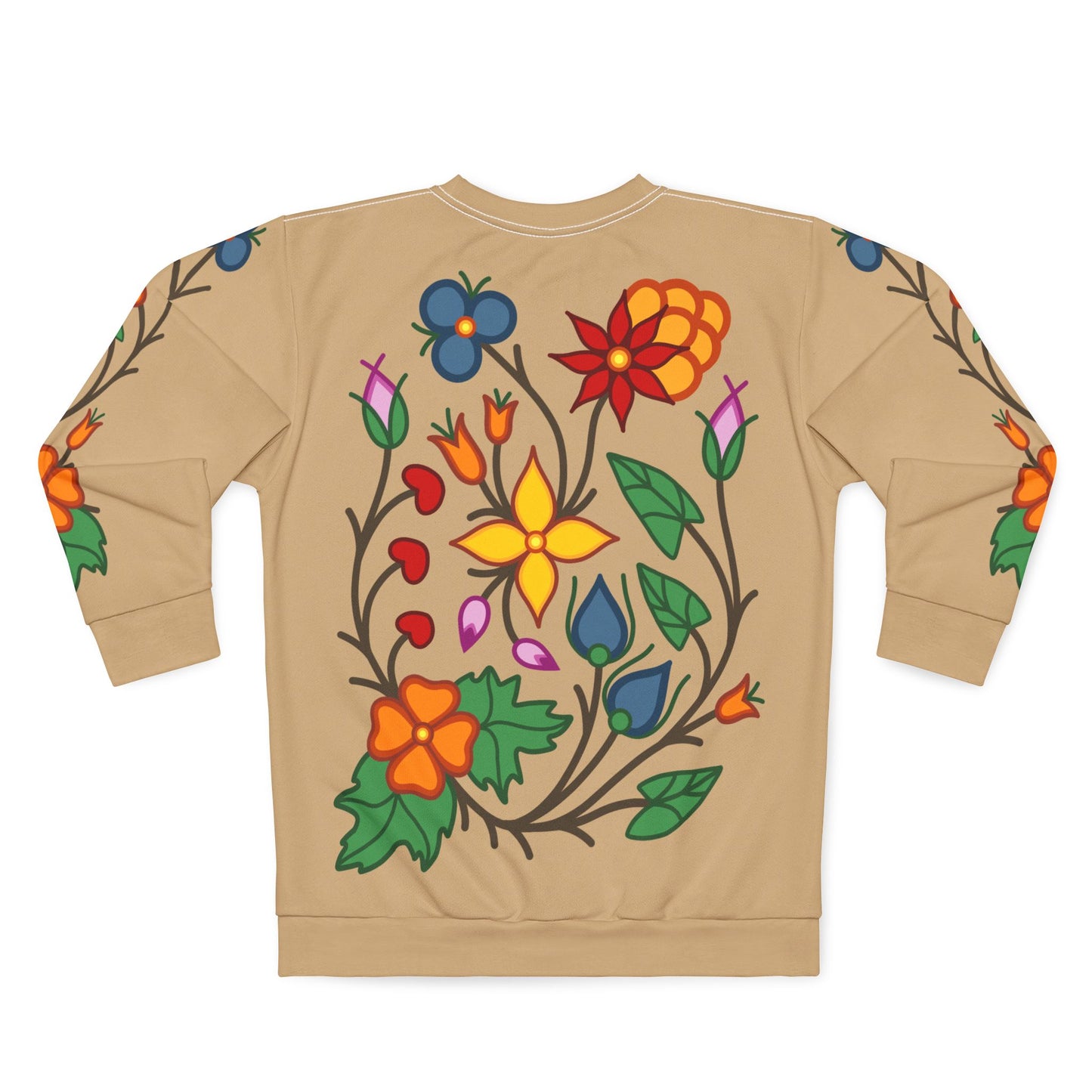 Woodland Floral Design - Sleeve and Back - Unisex Sweatshirt -Beige