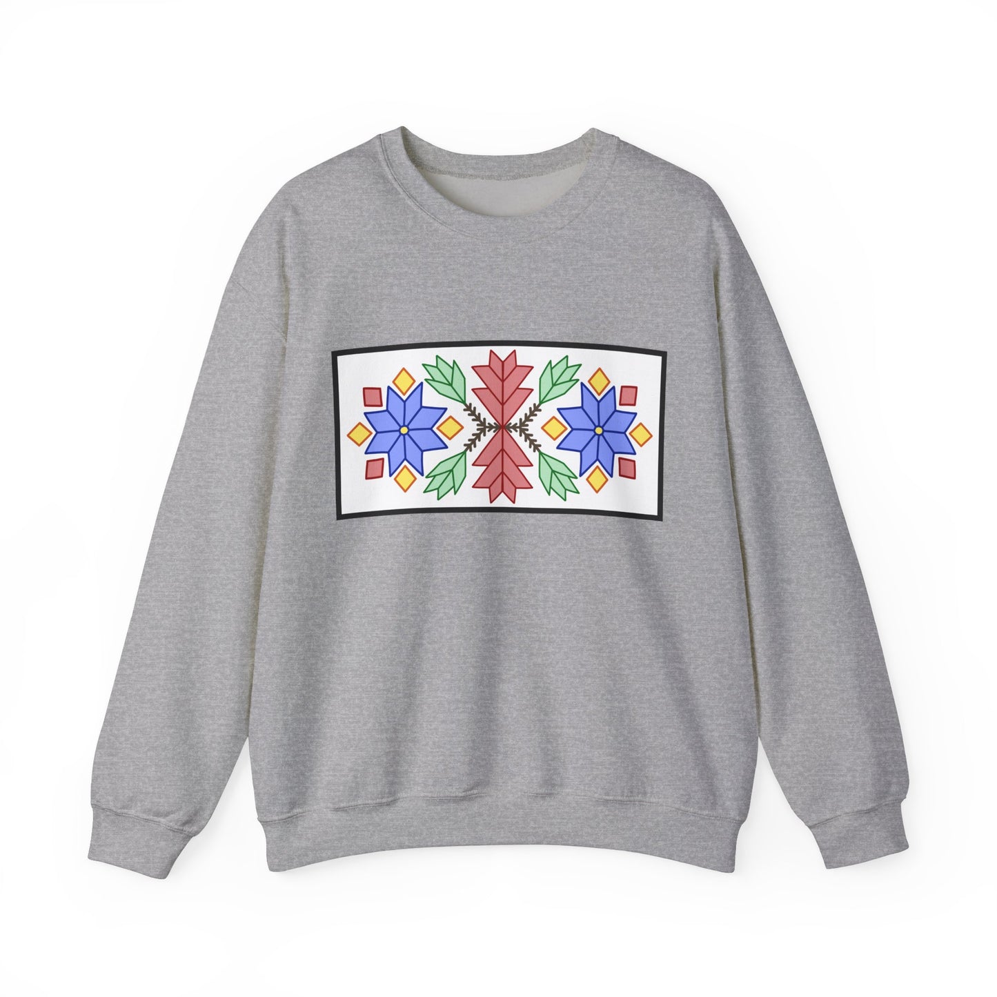 Loom Beadwork Inspired Geometric Ojibwe Floral Design - Unisex Gildan Heavy Blend™ Crewneck Sweatshirt