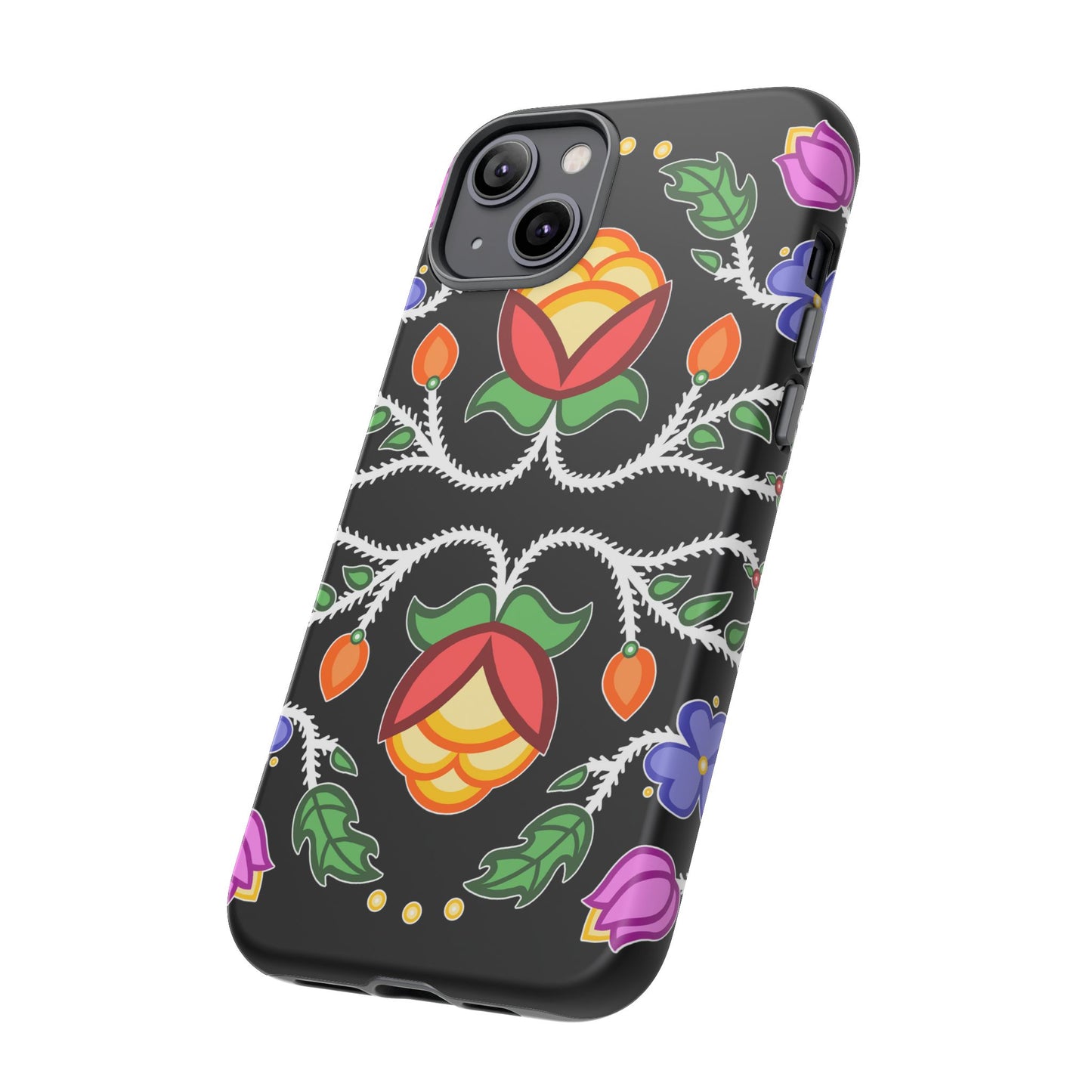 Tulip Design - Ojibwe Floral Tough Phone Cases - Black