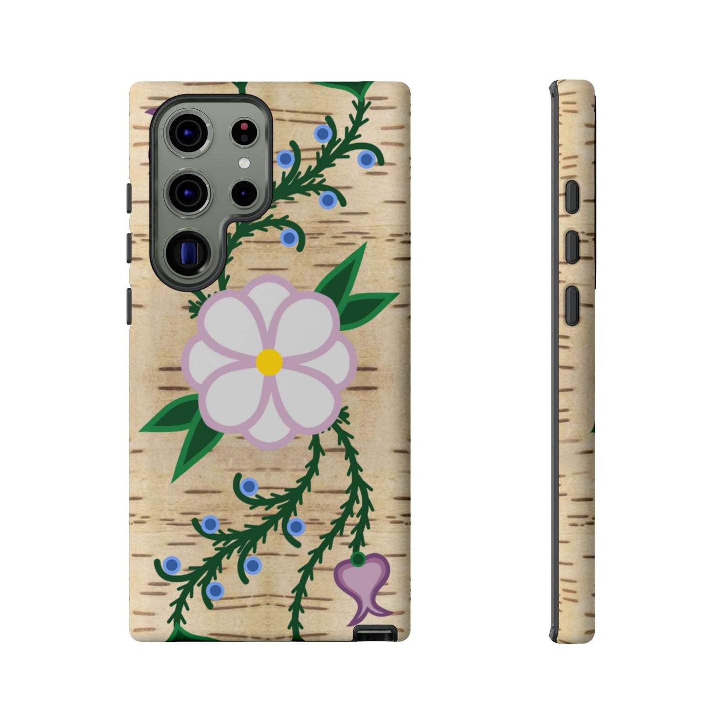 Birchbark Print Ojibwe Floral Tough Phone Cases - Black