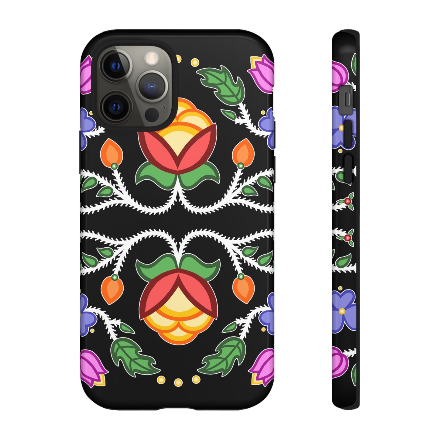 Tulip Design - Ojibwe Floral Tough Phone Cases - Black