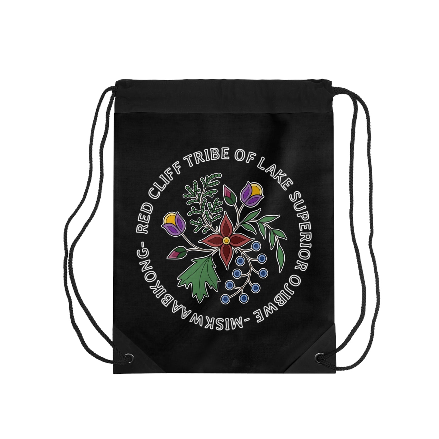 Red Cliff Tribe of Lake Superior Ojibwe Floral Design - Drawstring Bag