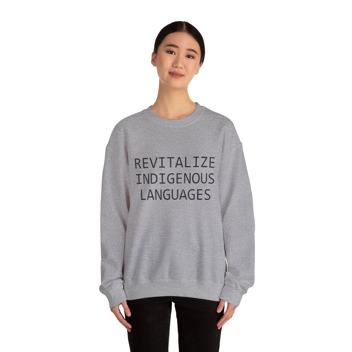 Revitalize Indigenous Languages Text Design - Unisex Gildan Heavy Blend™ Crewneck Sweatshirt