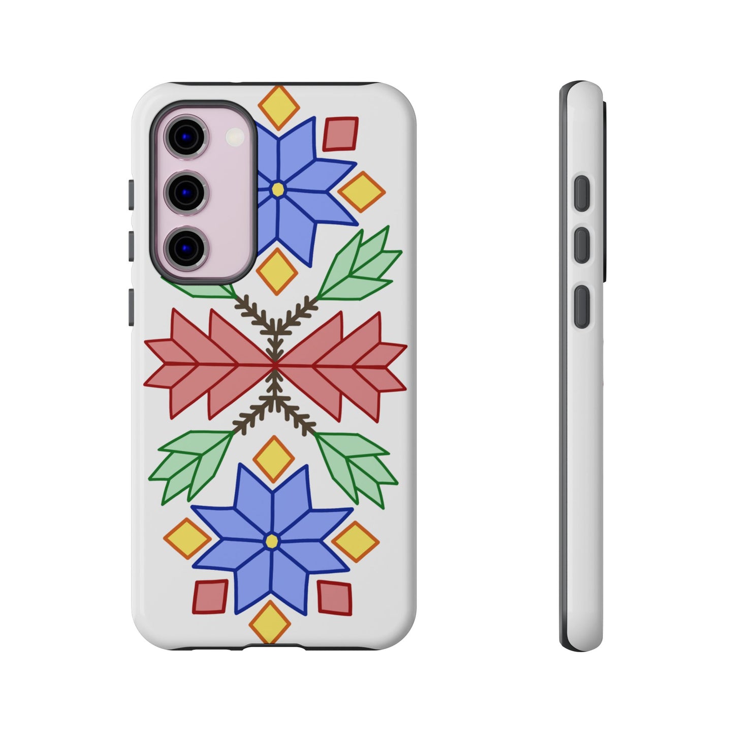 Geometric Ojibwe Floral Tough Phone Cases - White