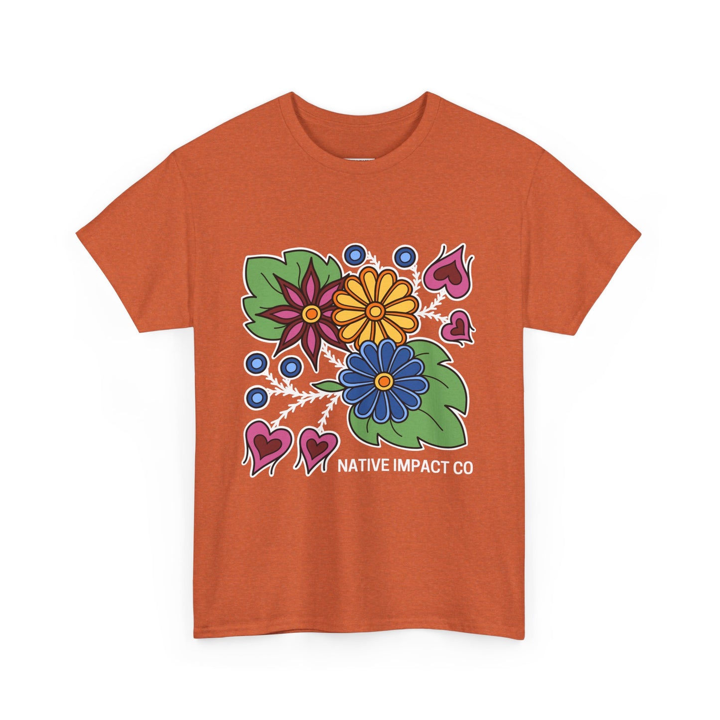 Hearts & Berries Contemporary Ojibwe Floral Design - Unisex Gildan Heavy Cotton Tee