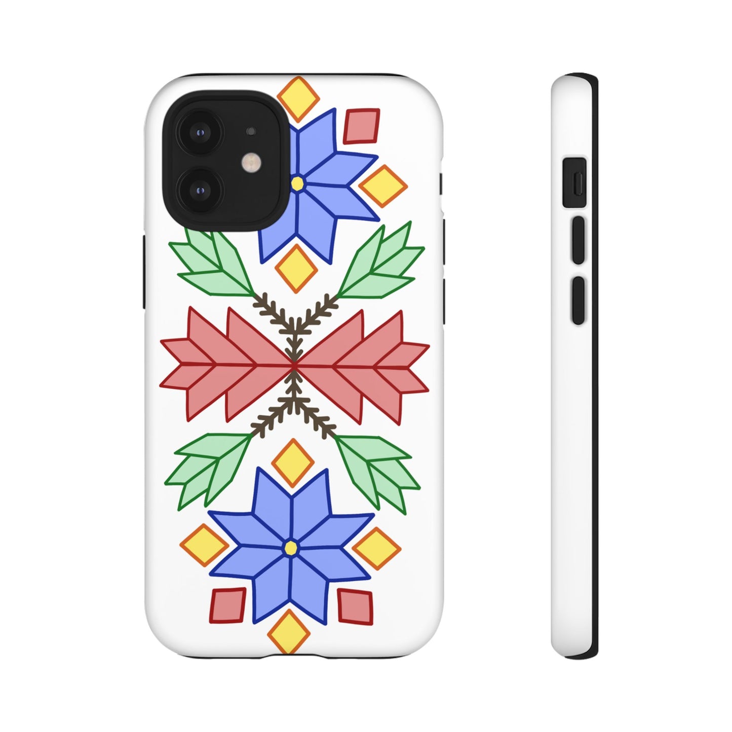 Geometric Ojibwe Floral Tough Phone Cases - White