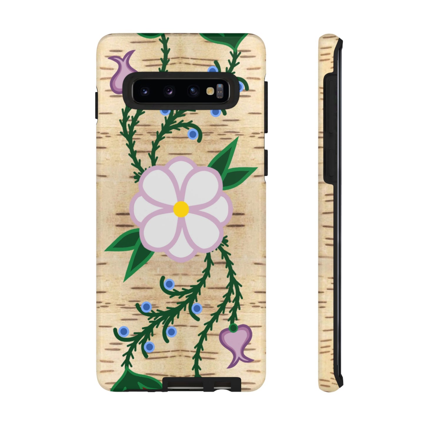 Birchbark Print Ojibwe Floral Tough Phone Cases - Black