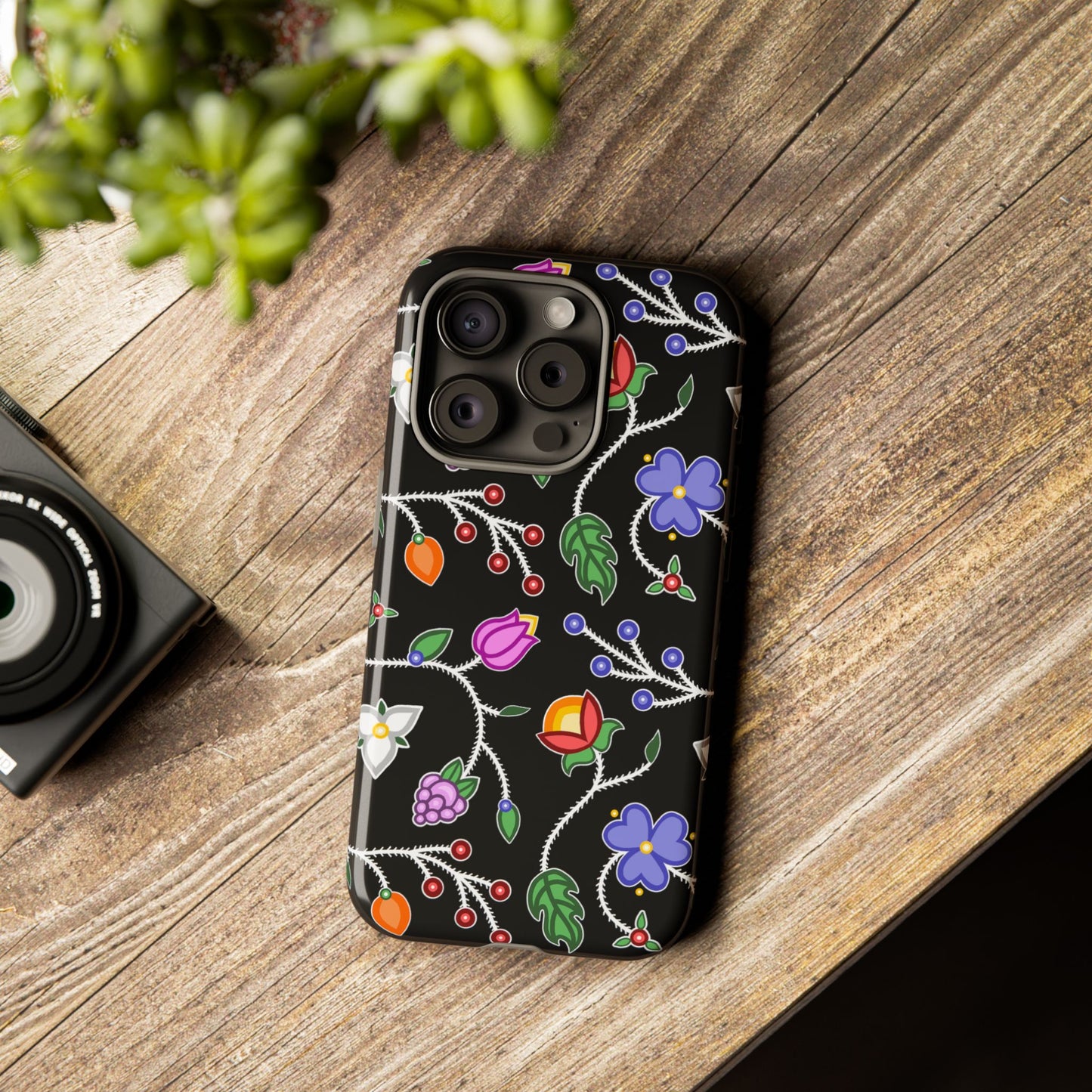 Ojibwe Floral Tough Phone Cases - Black