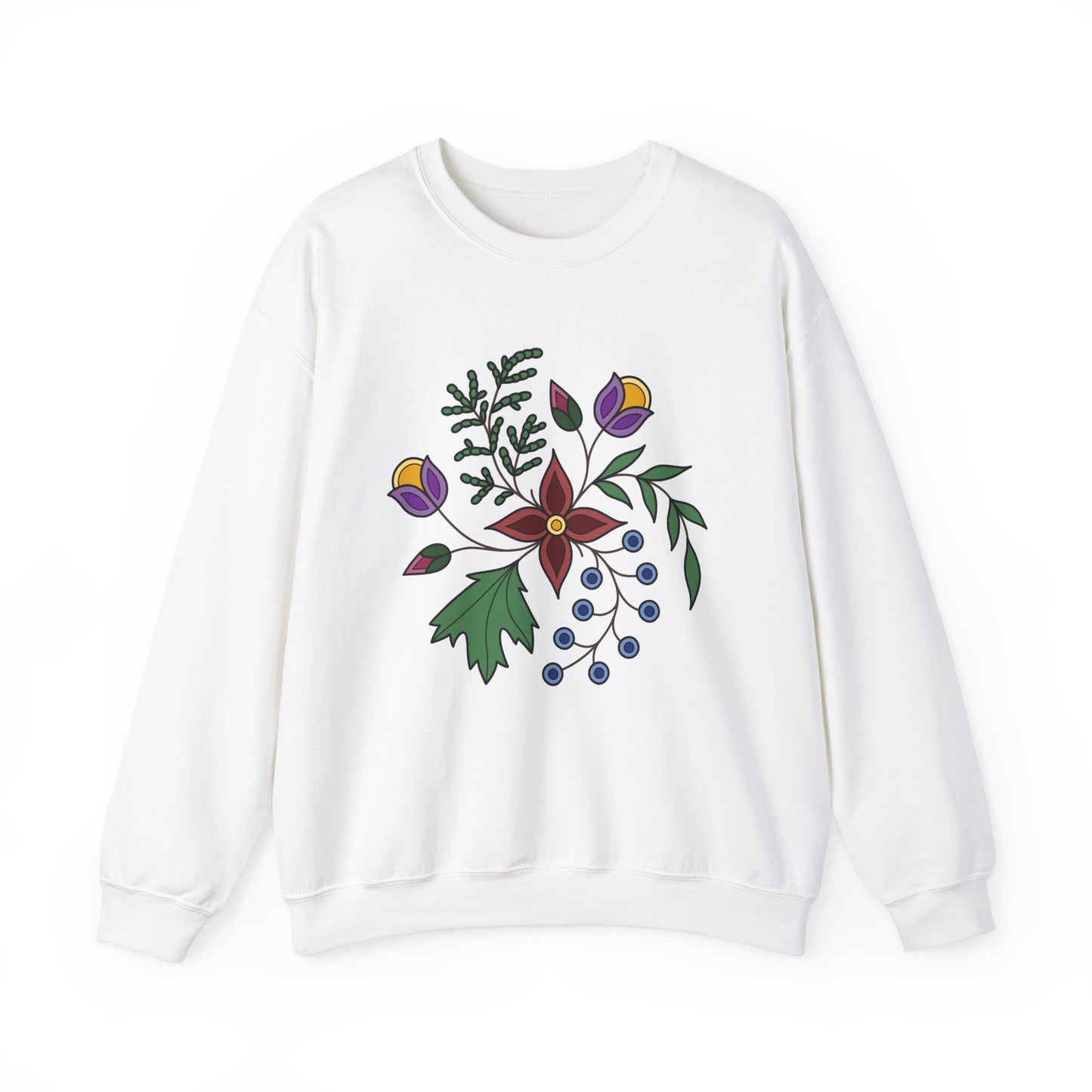 Giizhik / Cedar Ojibwe Floral Design - Unisex Gildan Heavy Blend™ Crewneck Sweatshirt