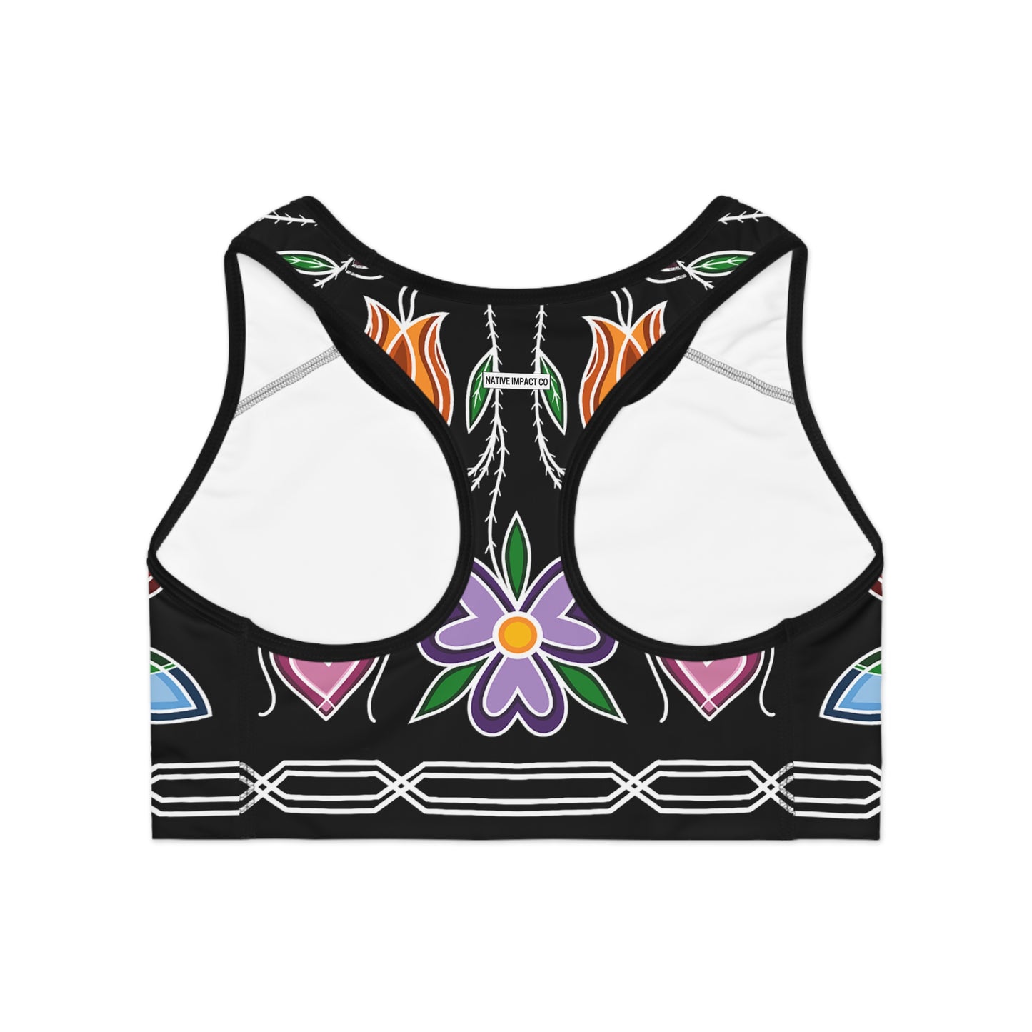 Gashkibidaagan Ojibwe Floral Design With Otter Track Geometric Border - Sports Bra