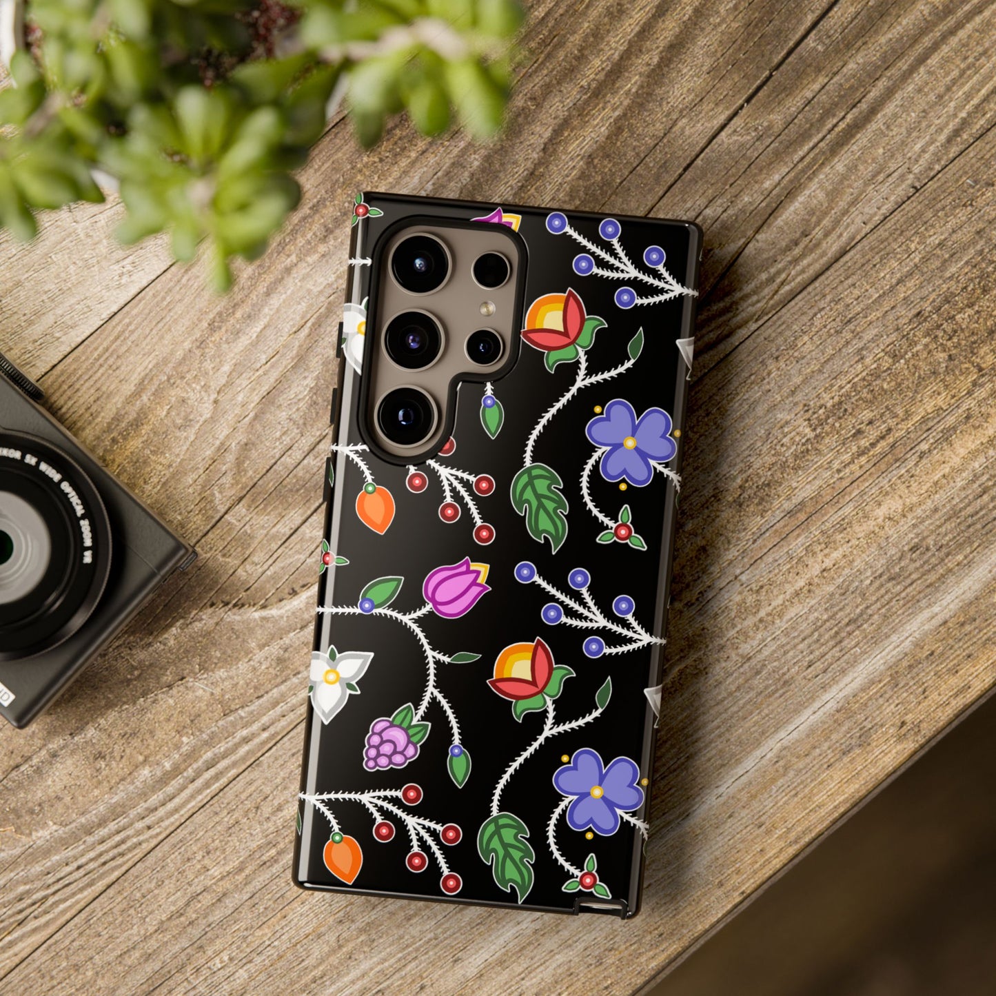 Ojibwe Floral Tough Phone Cases - Black