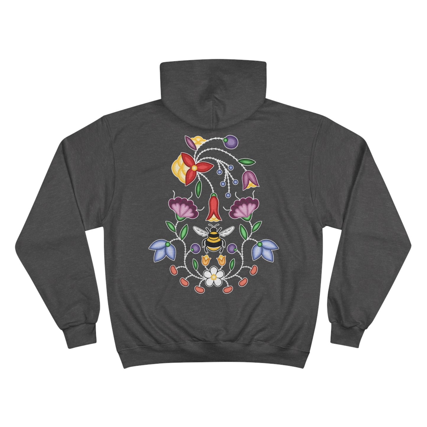 Aamoo (Bee) & Ojibwe Florals Back Design - Unisex Champion Hoodie