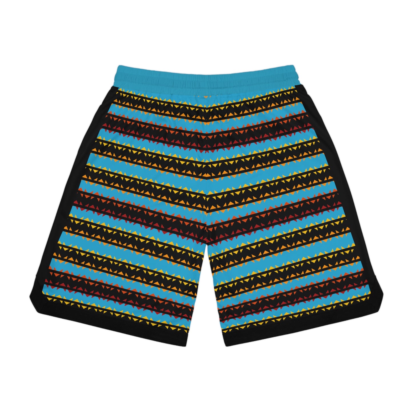 Turquoise With Fire Colors Geometric Pattern - Basketball Rib Shorts