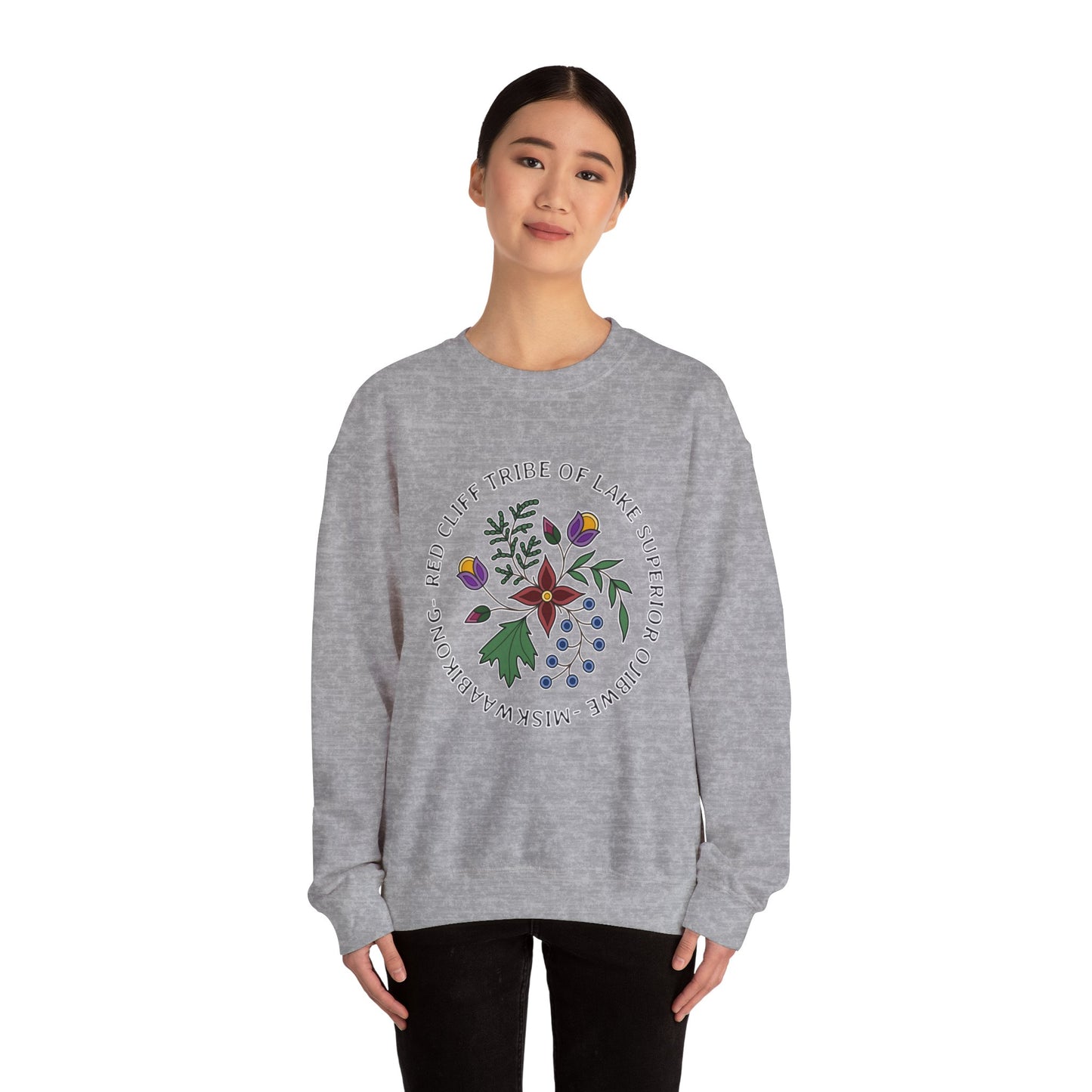 Red Cliff Tribe of Lake Superior Ojibwe Floral Design - Unisex Heavy Blend™ Crewneck Sweatshirt