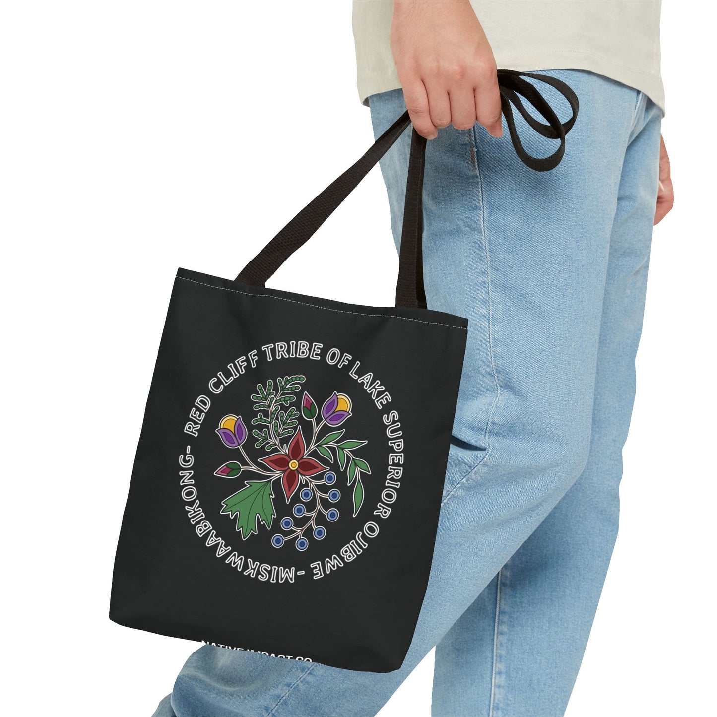 Red Cliff Tribe of Lake Superior Ojibwe Floral Design - Tote Bag - Fire Colors