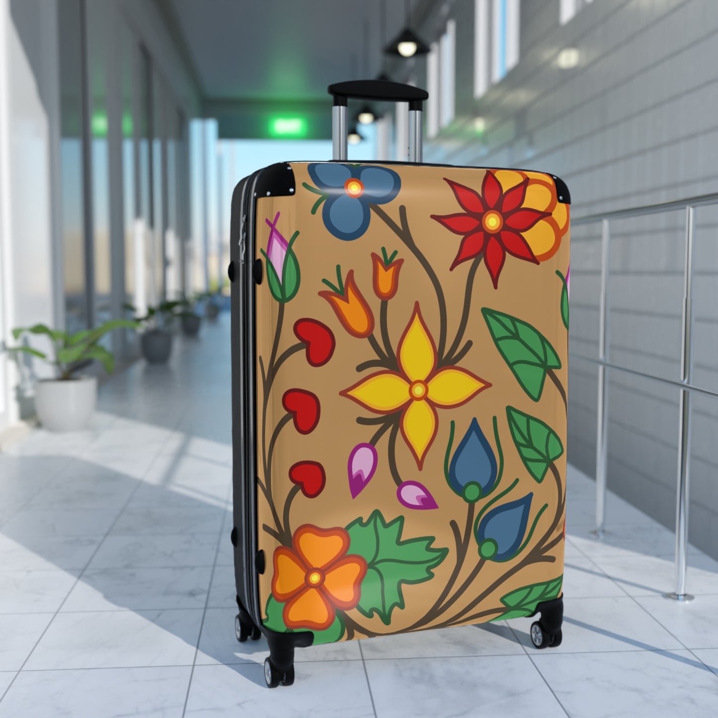 Woodland Ojibwe Floral Suitcase - Beige