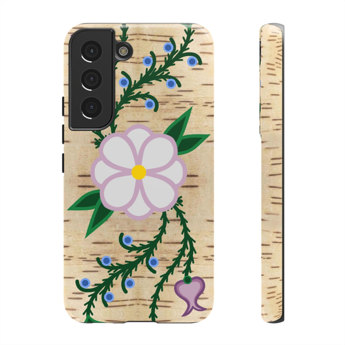 Birchbark Print Ojibwe Floral Tough Phone Cases - Black