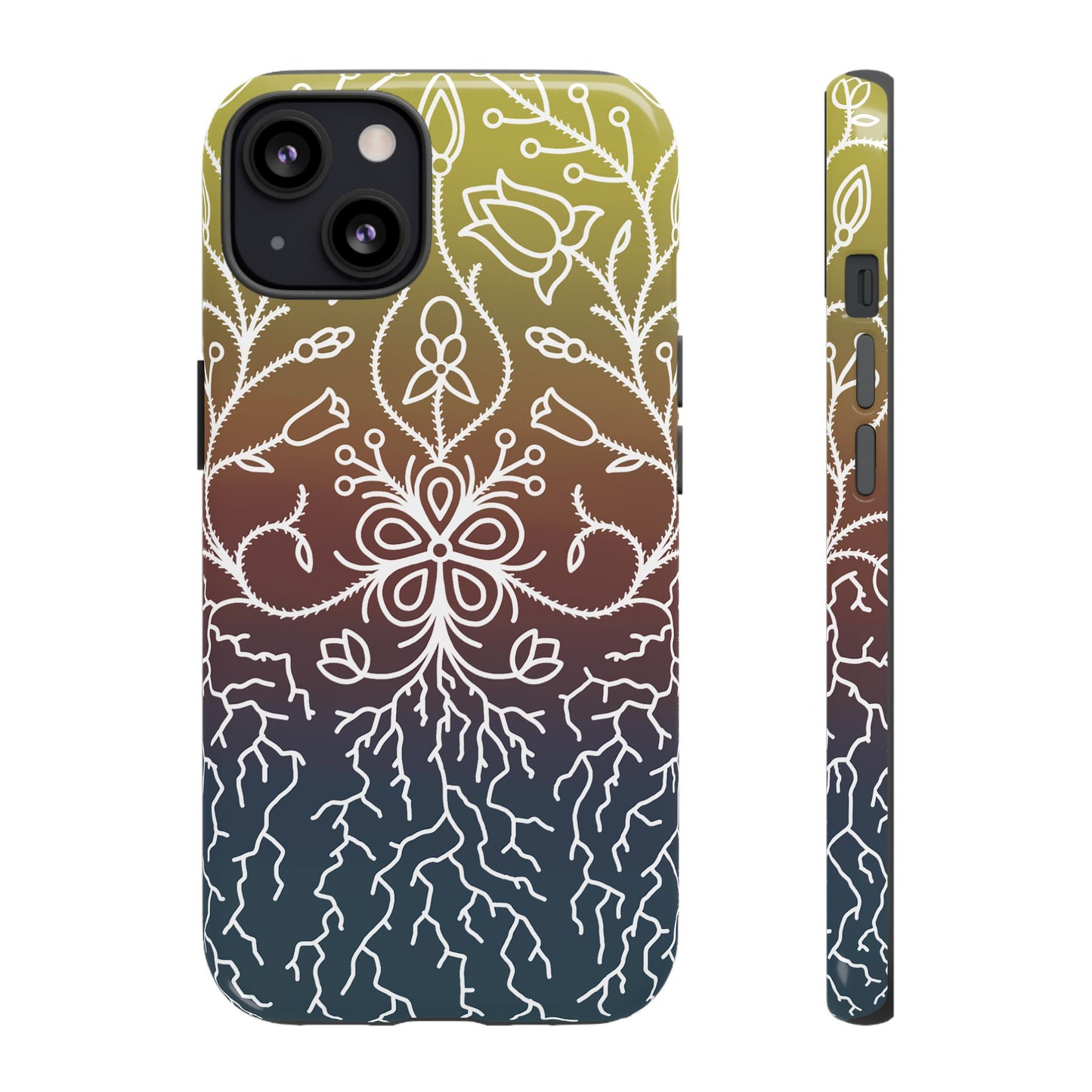 Sunset Ojibwe Floral Print Tough Phone Cases - Black