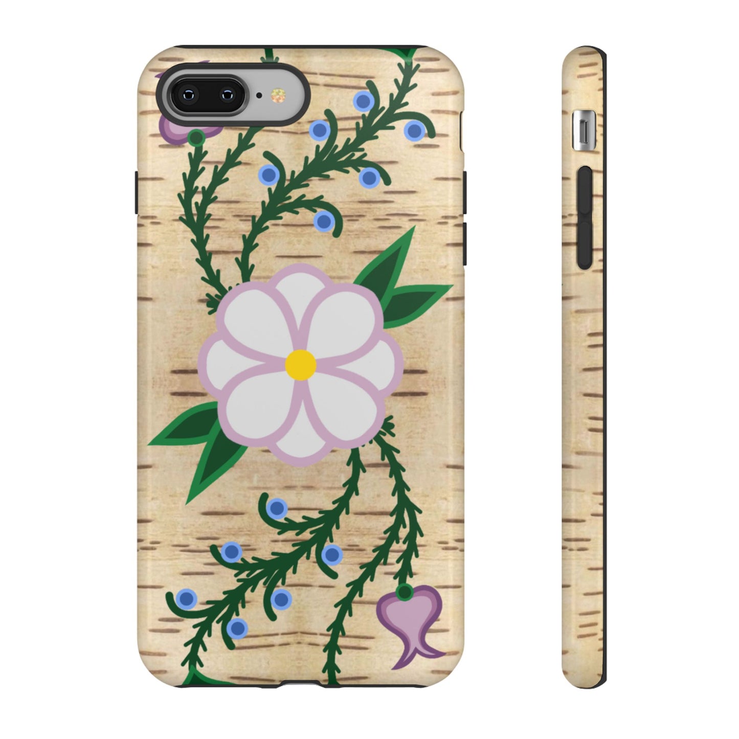 Birchbark Print Ojibwe Floral Tough Phone Cases - Black