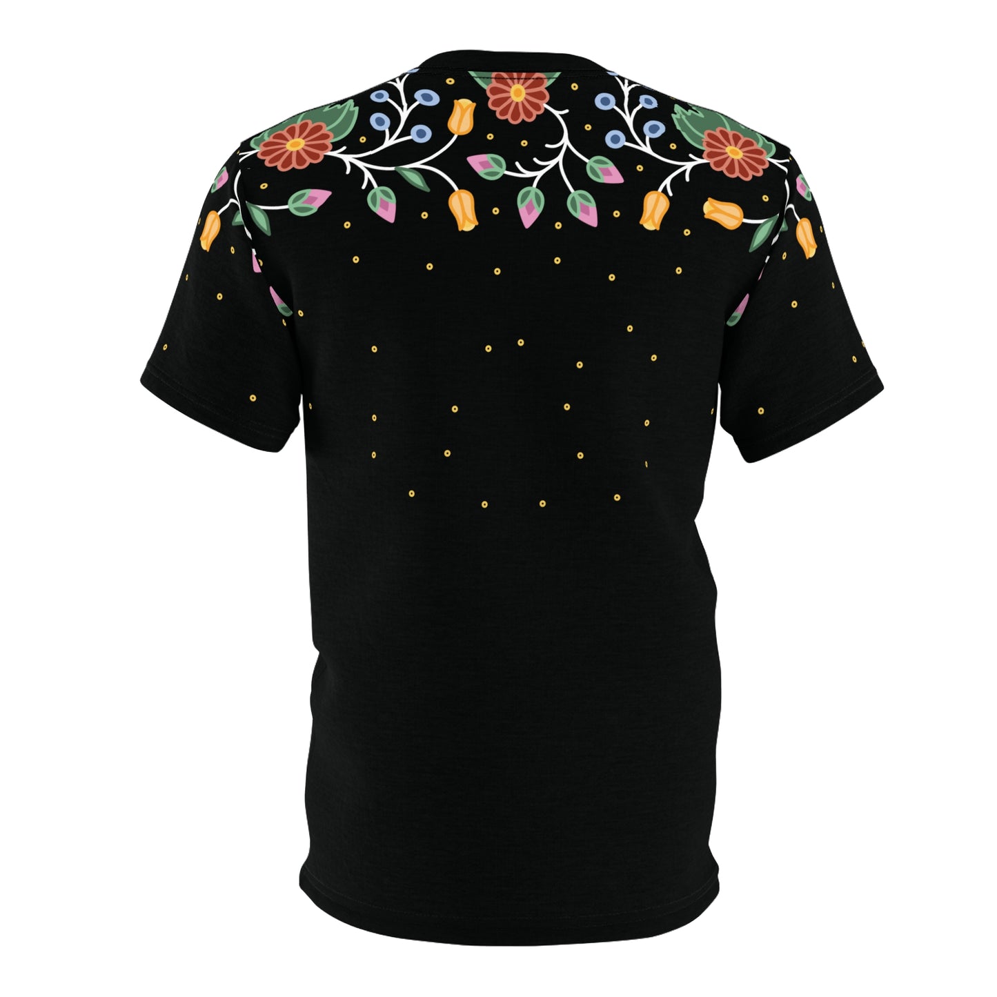 Ojibwe Woodland Florals and Sequins Design - Unisex All-Over-Print Tee - 3 Color Options