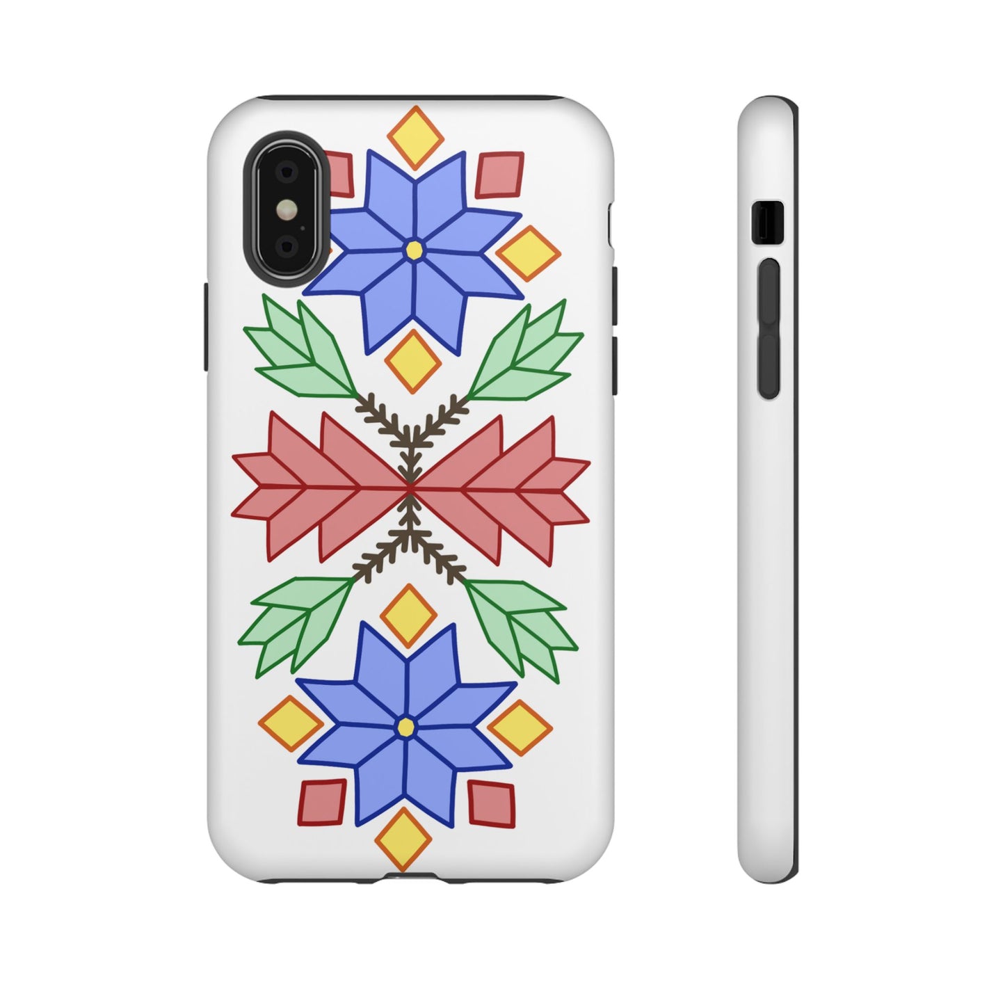 Geometric Ojibwe Floral Tough Phone Cases - White