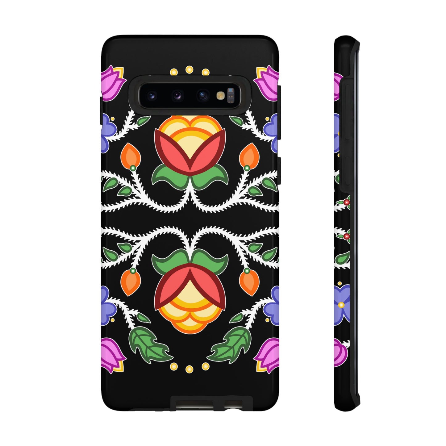 Tulip Design - Ojibwe Floral Tough Phone Cases - Black