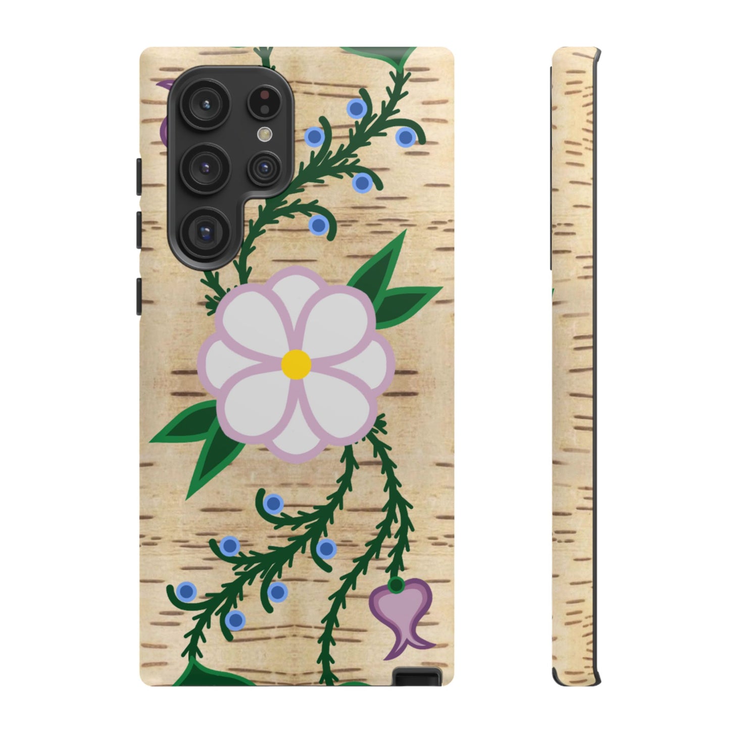 Birchbark Print Ojibwe Floral Tough Phone Cases - Black