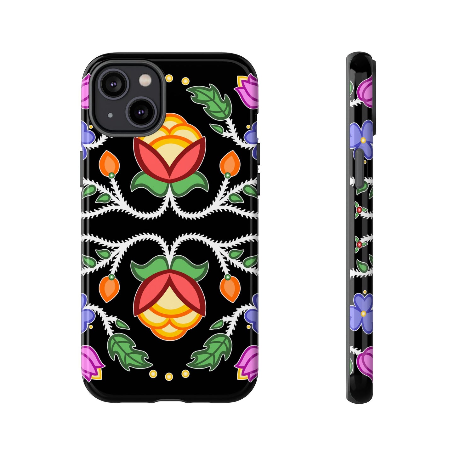 Tulip Design - Ojibwe Floral Tough Phone Cases - Black