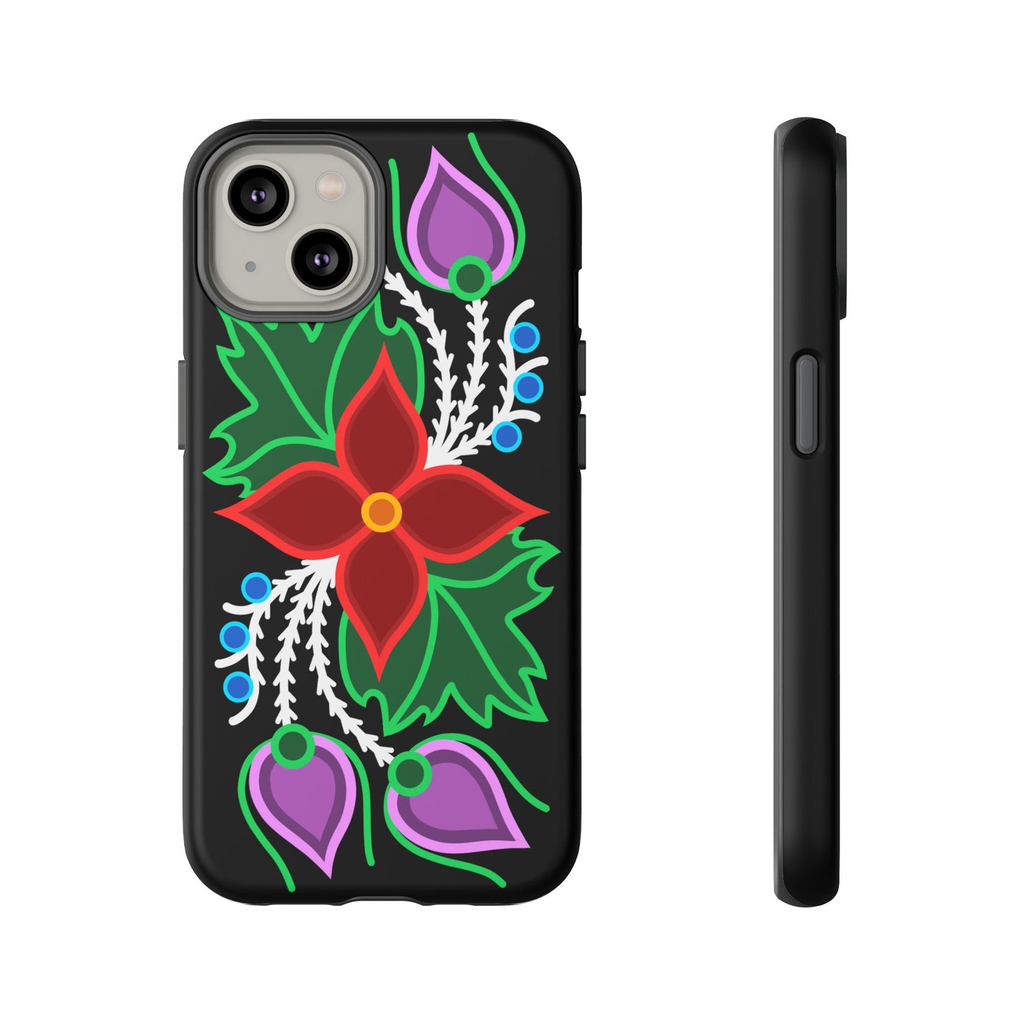 Traditional Ojibwe Floral Tough Phone Cases - Black