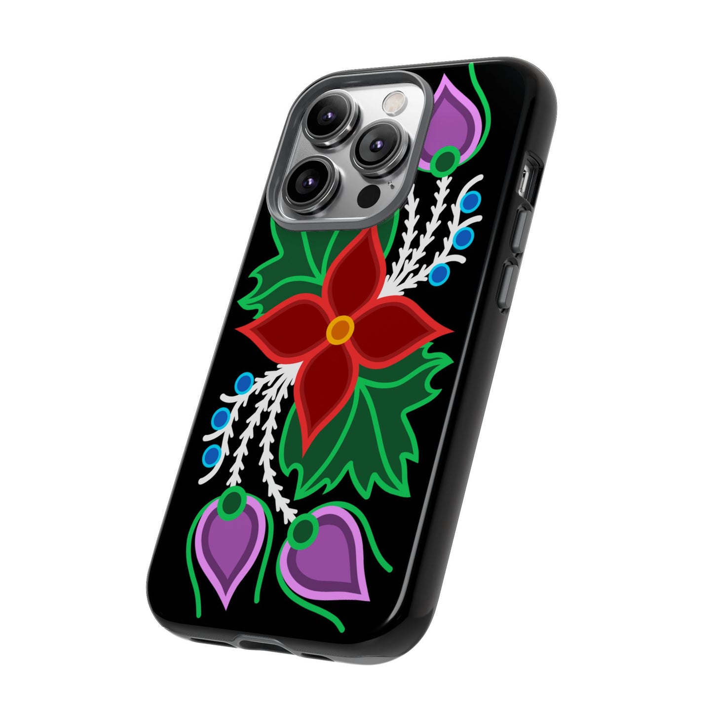 Traditional Ojibwe Floral Tough Phone Cases - Black