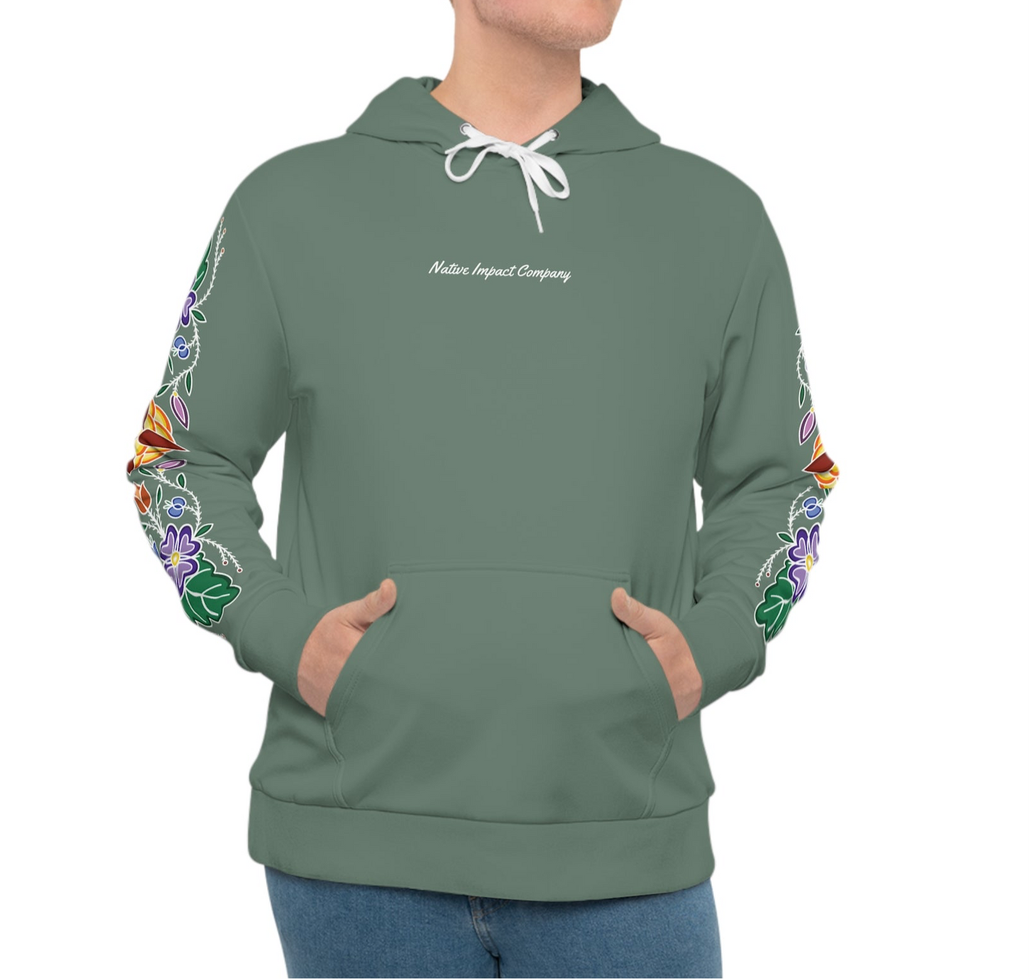 Niibin (Summer) Inspired Ojibwe Floral Sleeve Design - Sage Green Unisex Hoodie