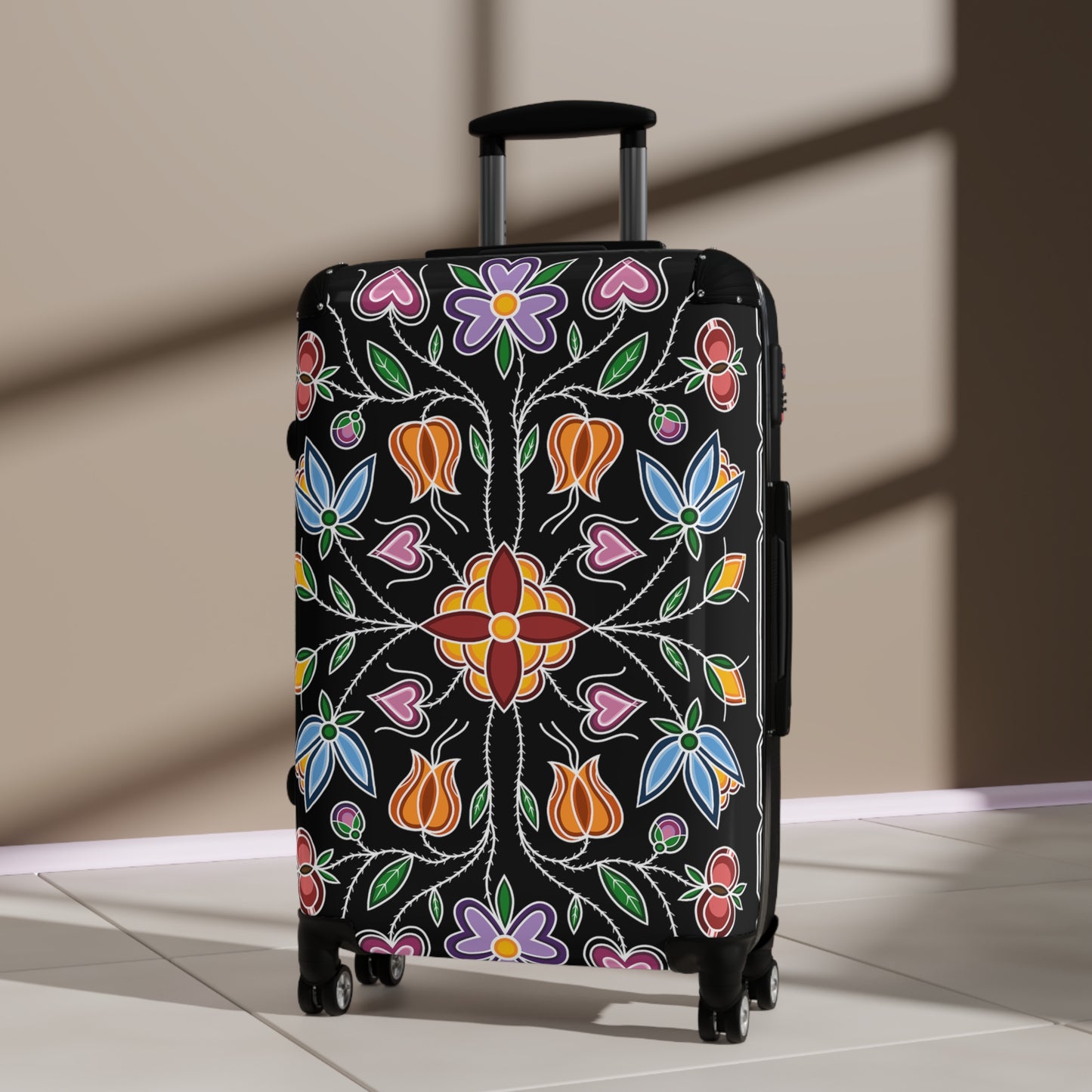 Ojibwe Floral Suitcase - Black