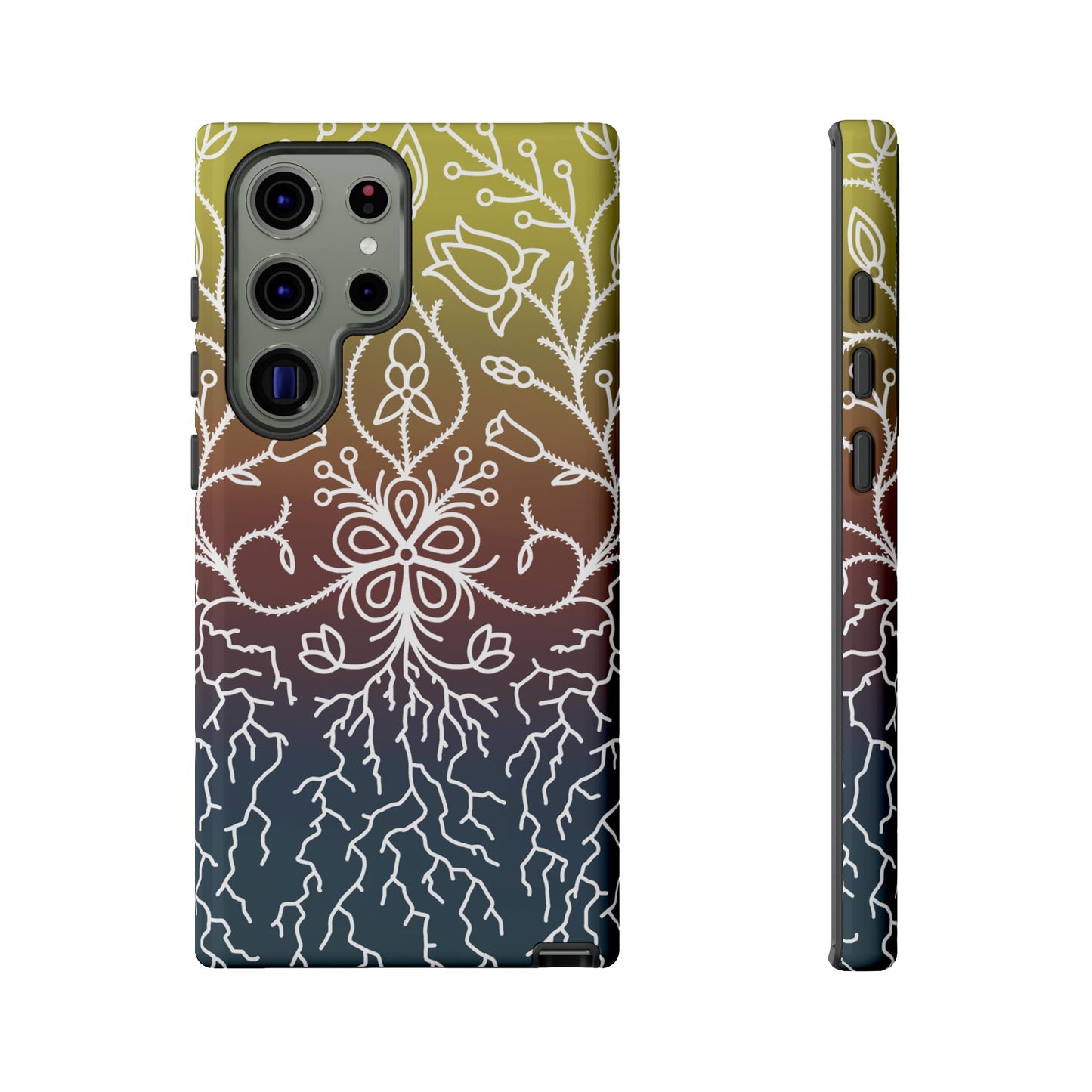 Sunset Ojibwe Floral Print Tough Phone Cases - Black