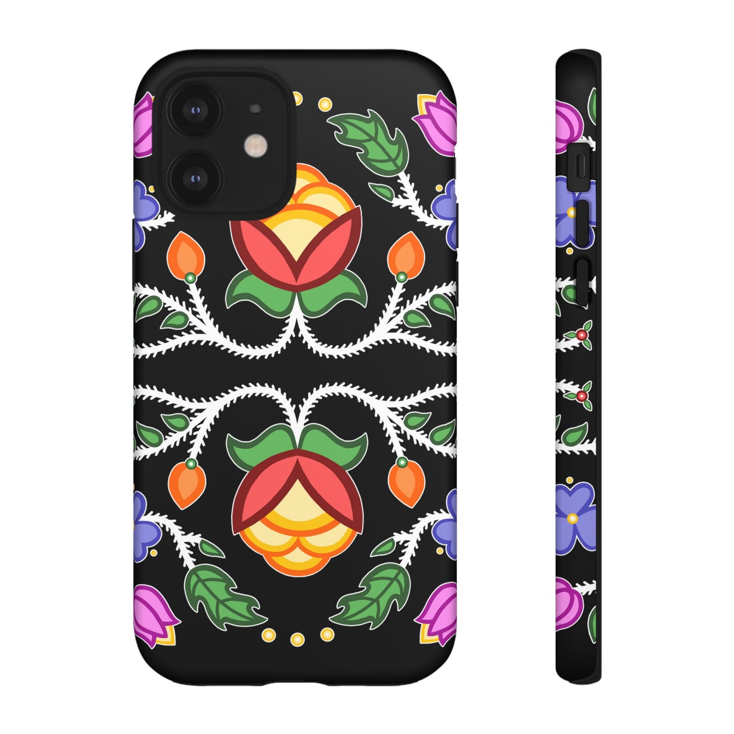 Tulip Design - Ojibwe Floral Tough Phone Cases - Black