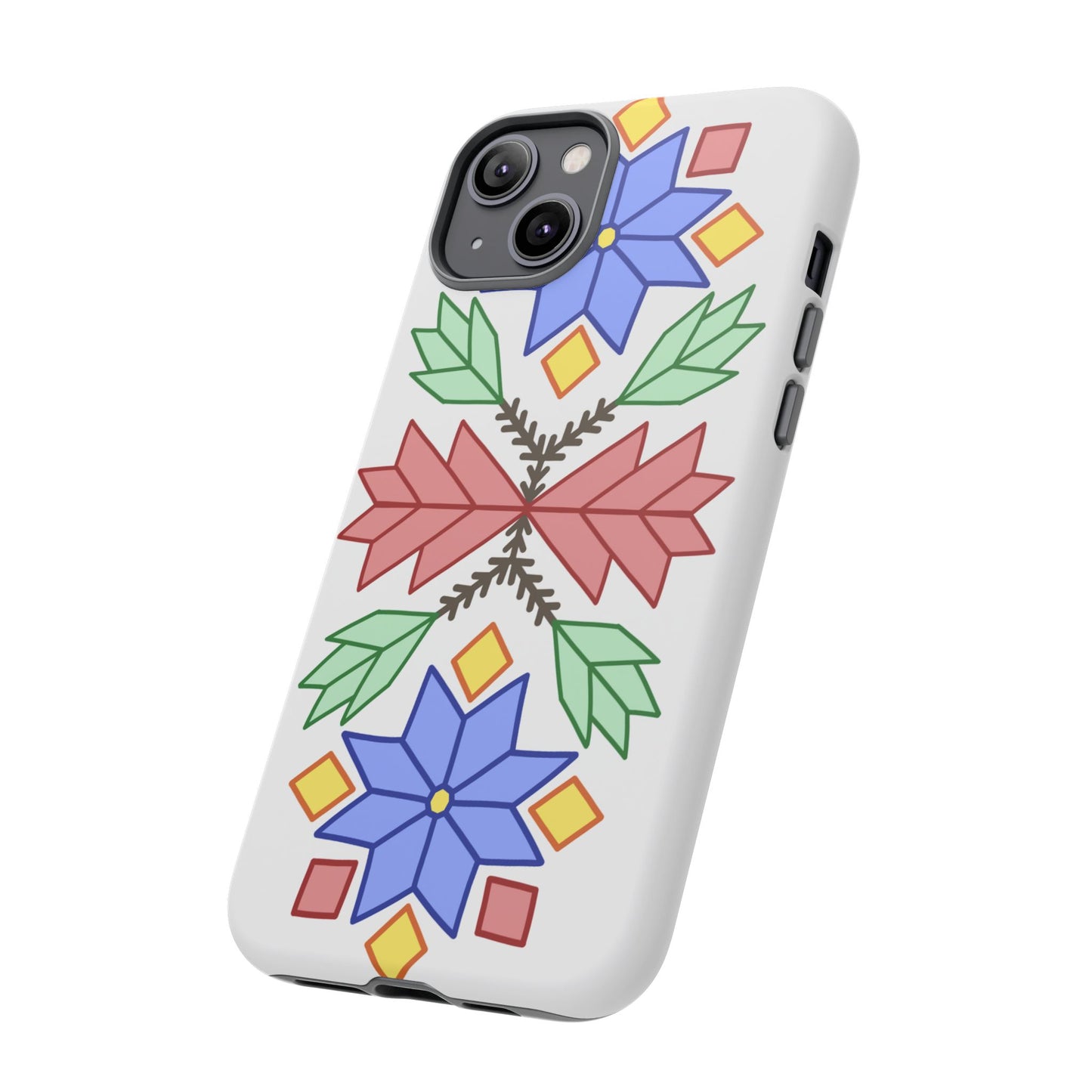 Geometric Ojibwe Floral Tough Phone Cases - White