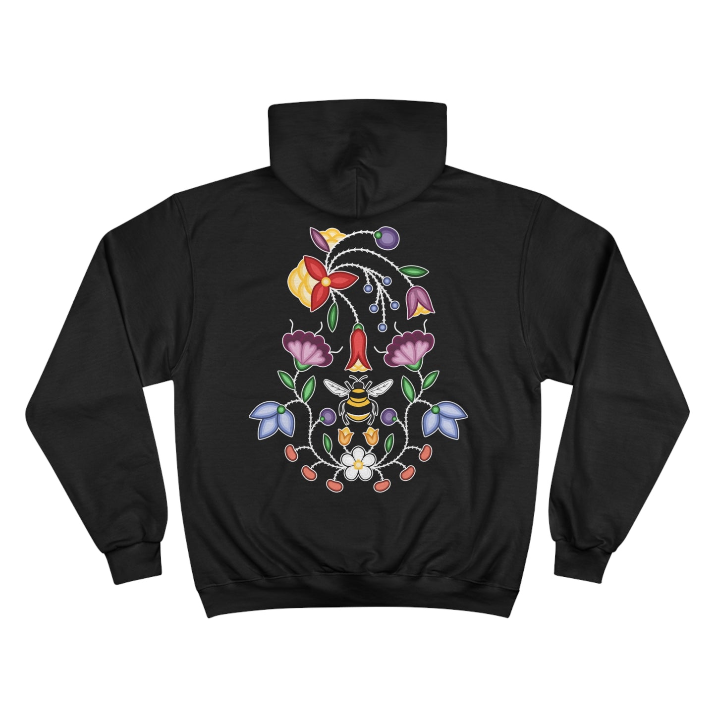 Aamoo (Bee) & Ojibwe Florals Back Design - Unisex Champion Hoodie