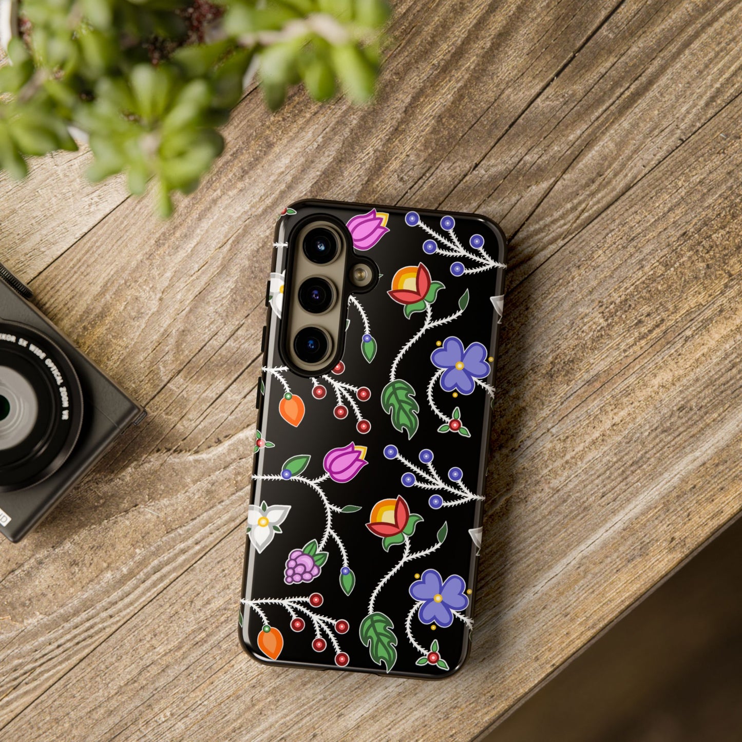 Ojibwe Floral Tough Phone Cases - Black