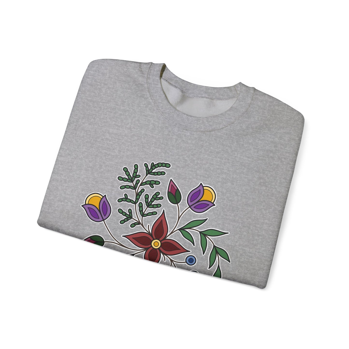 Giizhik / Cedar Ojibwe Floral Design - Unisex Gildan Heavy Blend™ Crewneck Sweatshirt