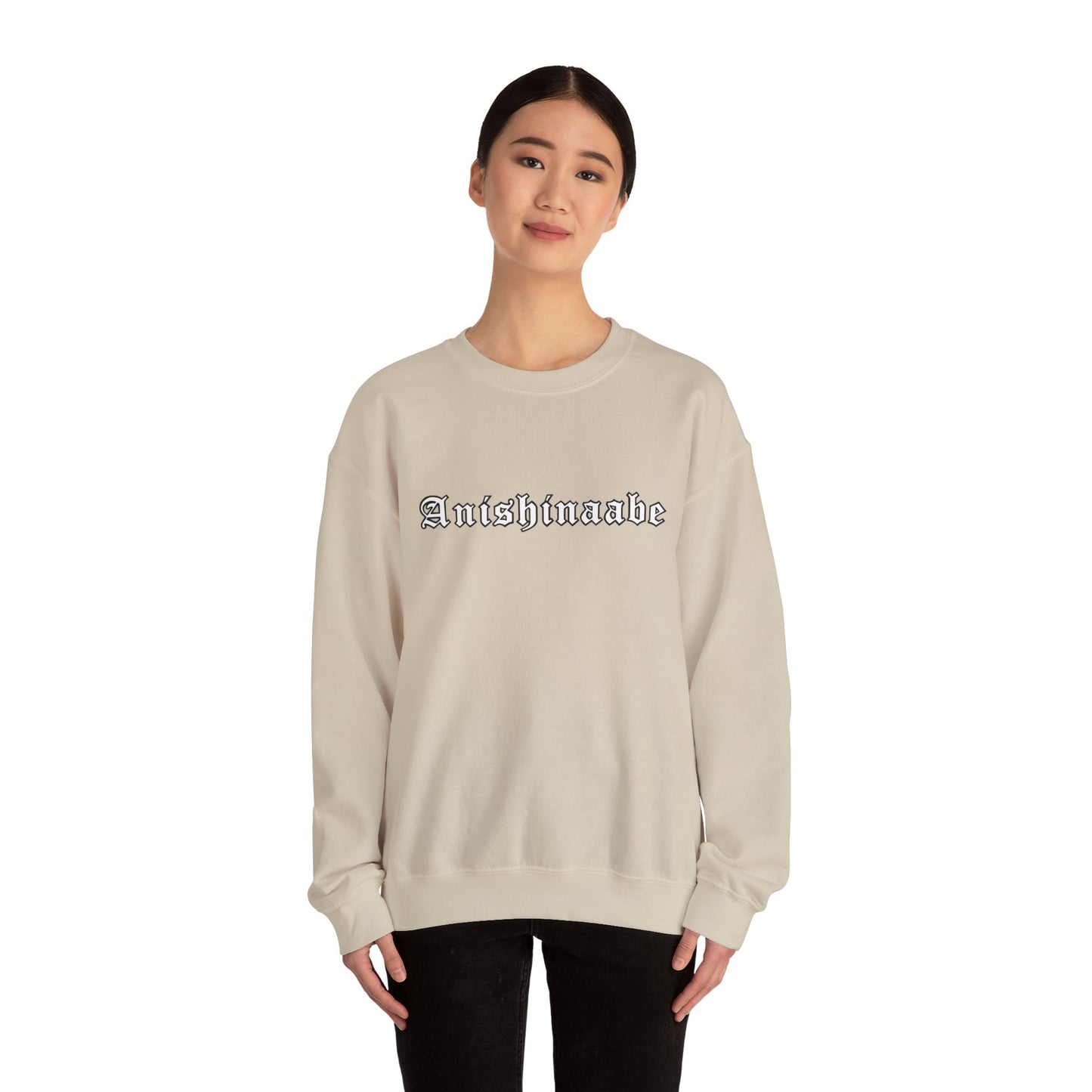 Anishinaabe Old English Text Design - Unisex Gildan Heavy Blend™ Crewneck Sweatshirt