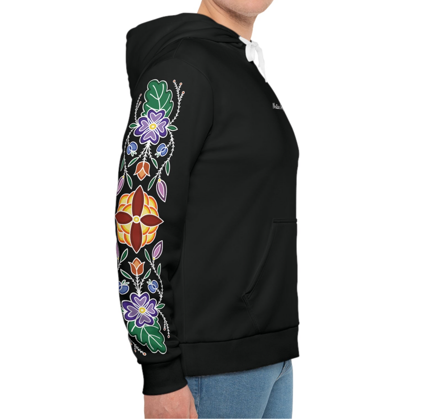 Niibin (Summer) Inspired Ojibwe Floral Sleeve Design - Black Unisex Hoodie