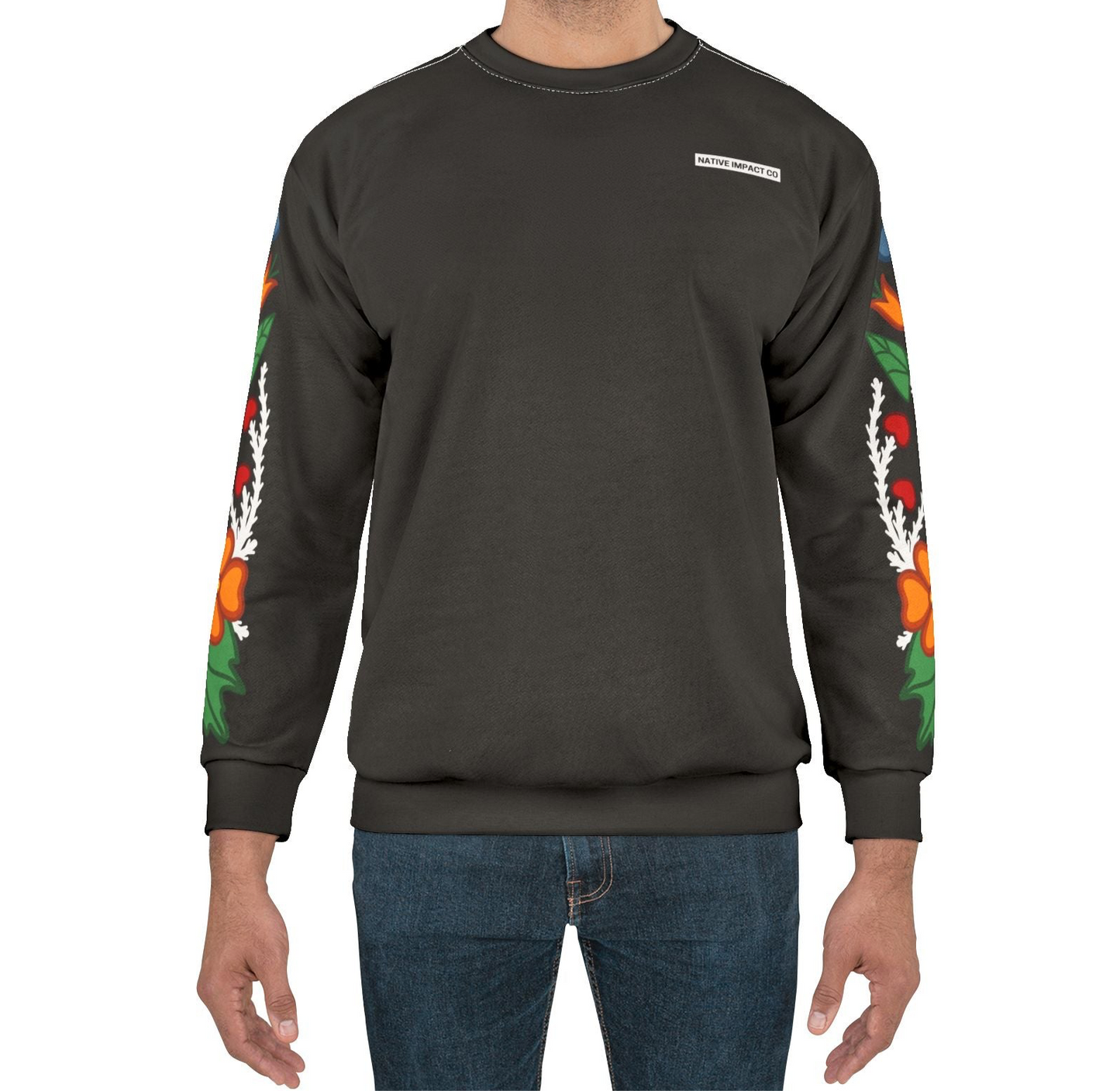 Woodland Floral Design - Sleeve and Back - Unisex Sweatshirt - Black