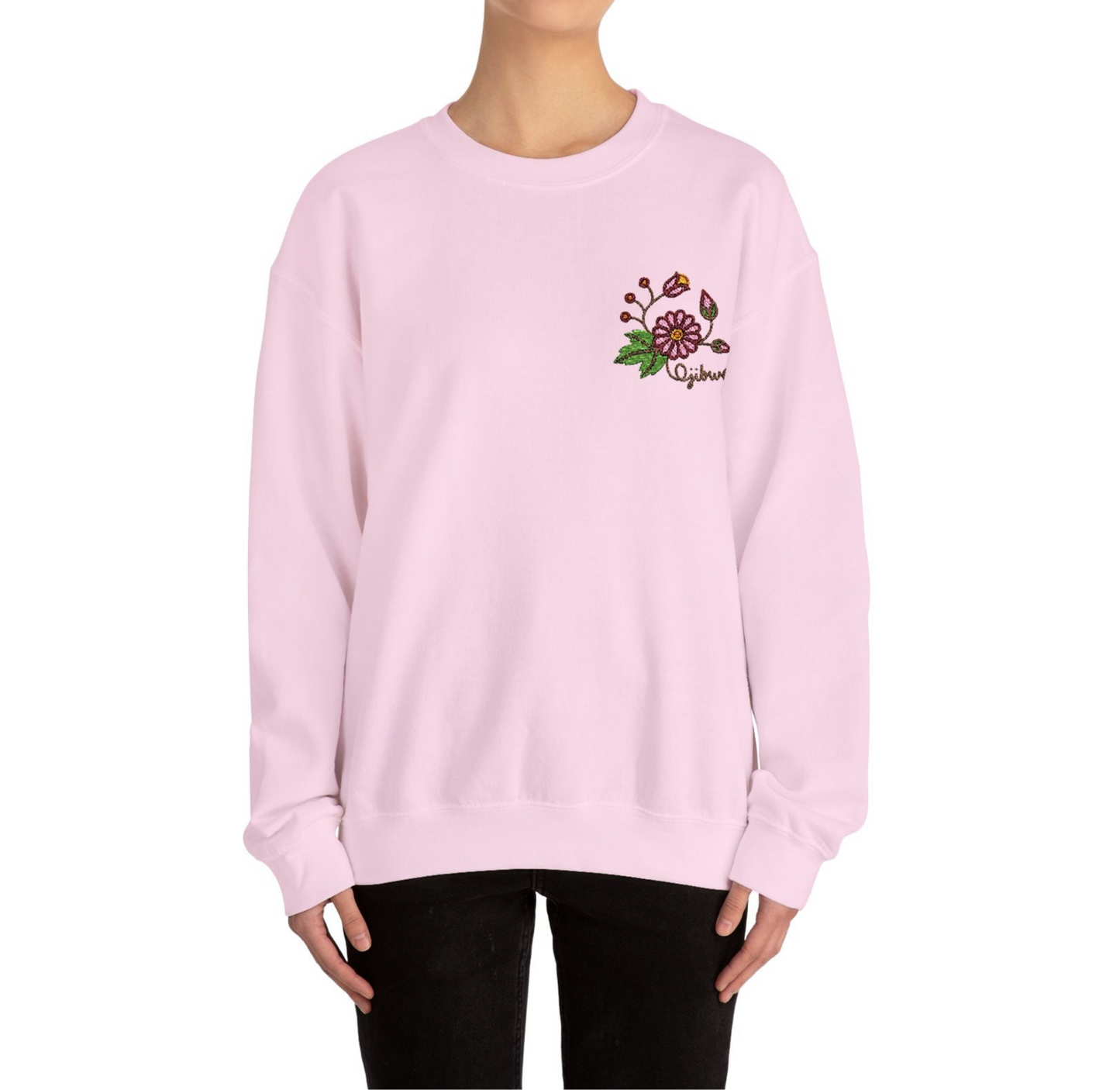 Ojibwe Pride Woodland Floral Embroidery Design - Unisex Gildan Heavy Blend™ Crewneck Sweatshirt